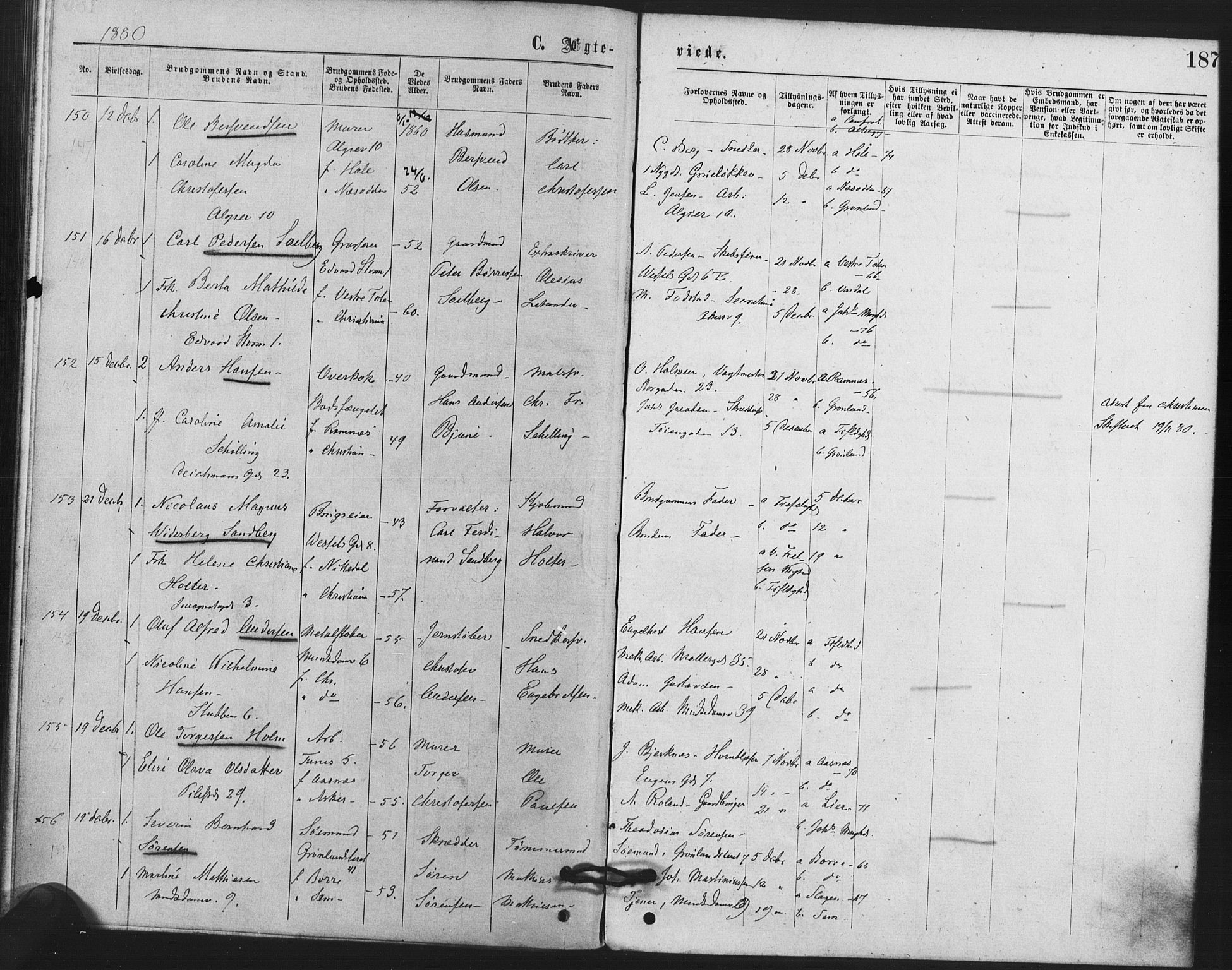Trefoldighet prestekontor Kirkebøker, SAO/A-10882/F/Fc/L0002: Parish register (official) no. III 2, 1874-1881, p. 187