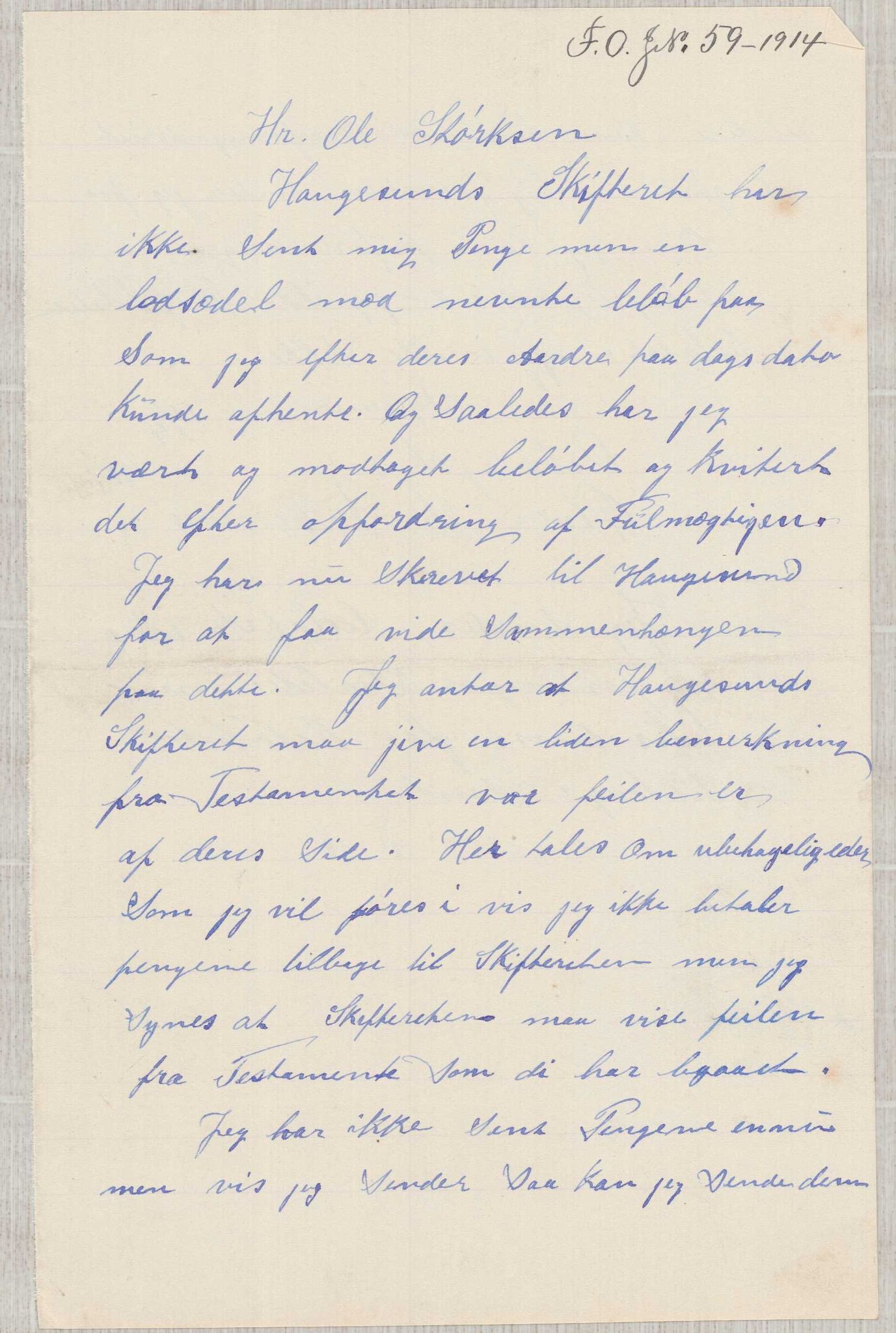 Finnaas kommune. Overformynderiet, IKAH/1218a-812/D/Da/Daa/L0003/0001: Kronologisk ordna korrespondanse / Kronologisk ordna korrespondanse, 1914-1916, p. 17