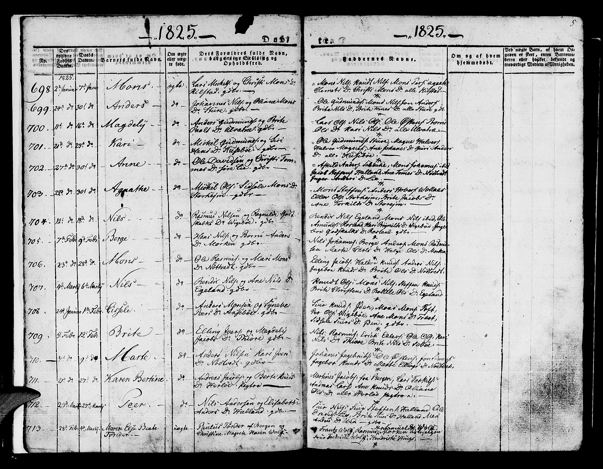 Manger sokneprestembete, SAB/A-76801/H/Haa: Parish register (official) no. A 4, 1824-1838, p. 5