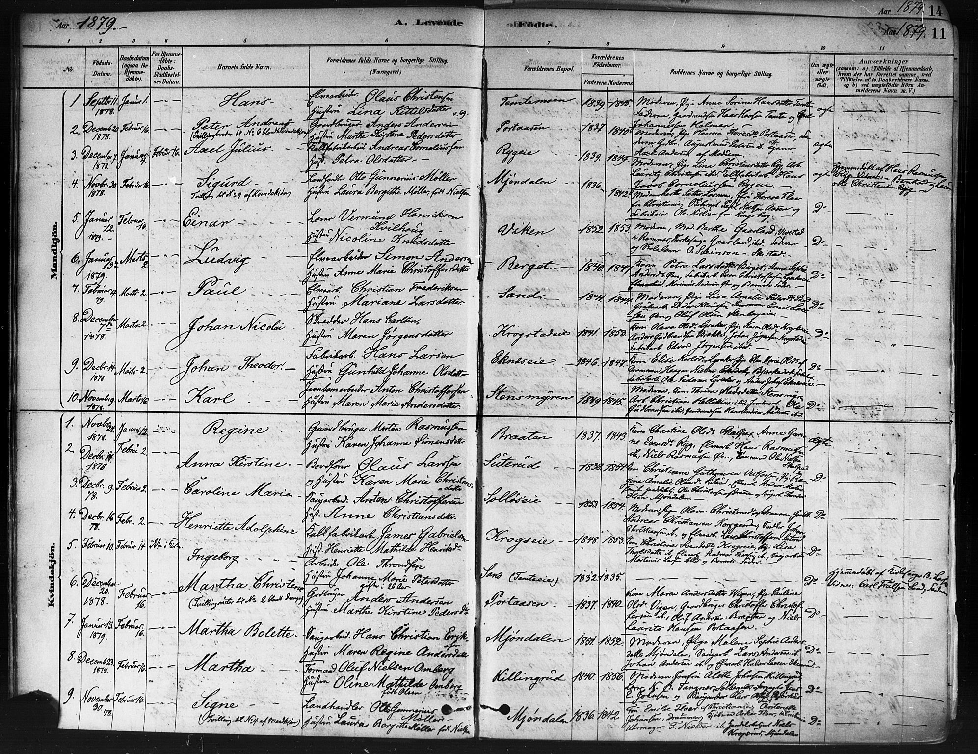 Nedre Eiker kirkebøker, AV/SAKO-A-612/F/Fa/L0002: Parish register (official) no. 2, 1878-1885, p. 11