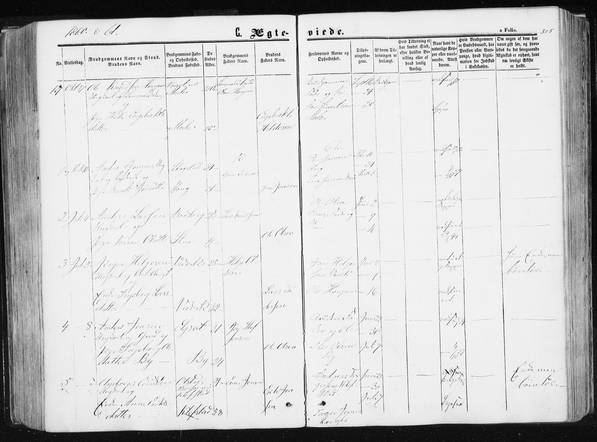 Ministerialprotokoller, klokkerbøker og fødselsregistre - Sør-Trøndelag, SAT/A-1456/612/L0377: Parish register (official) no. 612A09, 1859-1877, p. 305