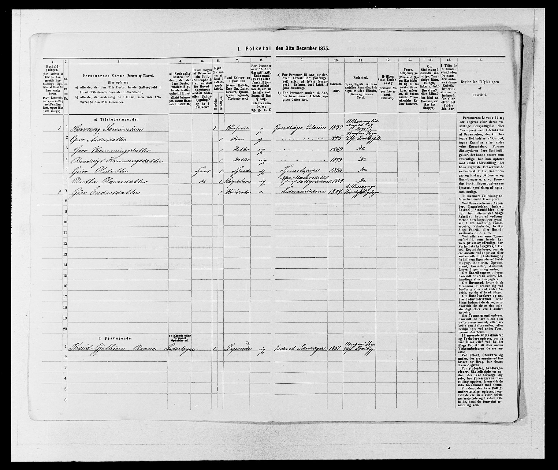 SAB, 1875 census for 1235P Voss, 1875, p. 1154