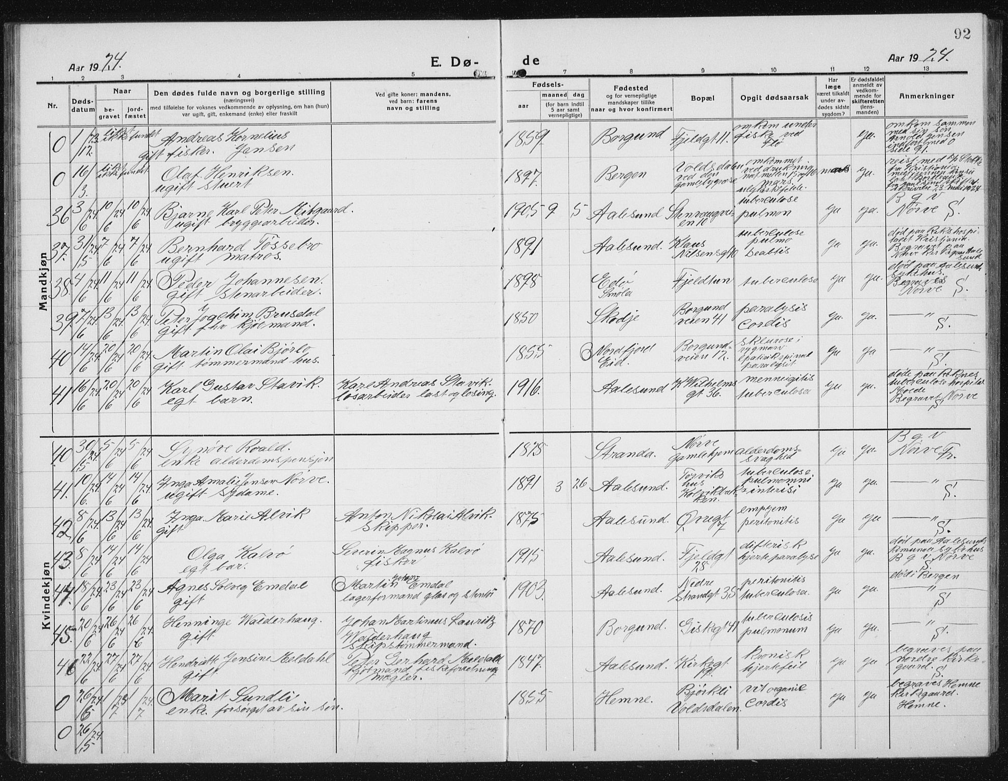 Ministerialprotokoller, klokkerbøker og fødselsregistre - Møre og Romsdal, AV/SAT-A-1454/529/L0474: Parish register (copy) no. 529C11, 1918-1938, p. 92