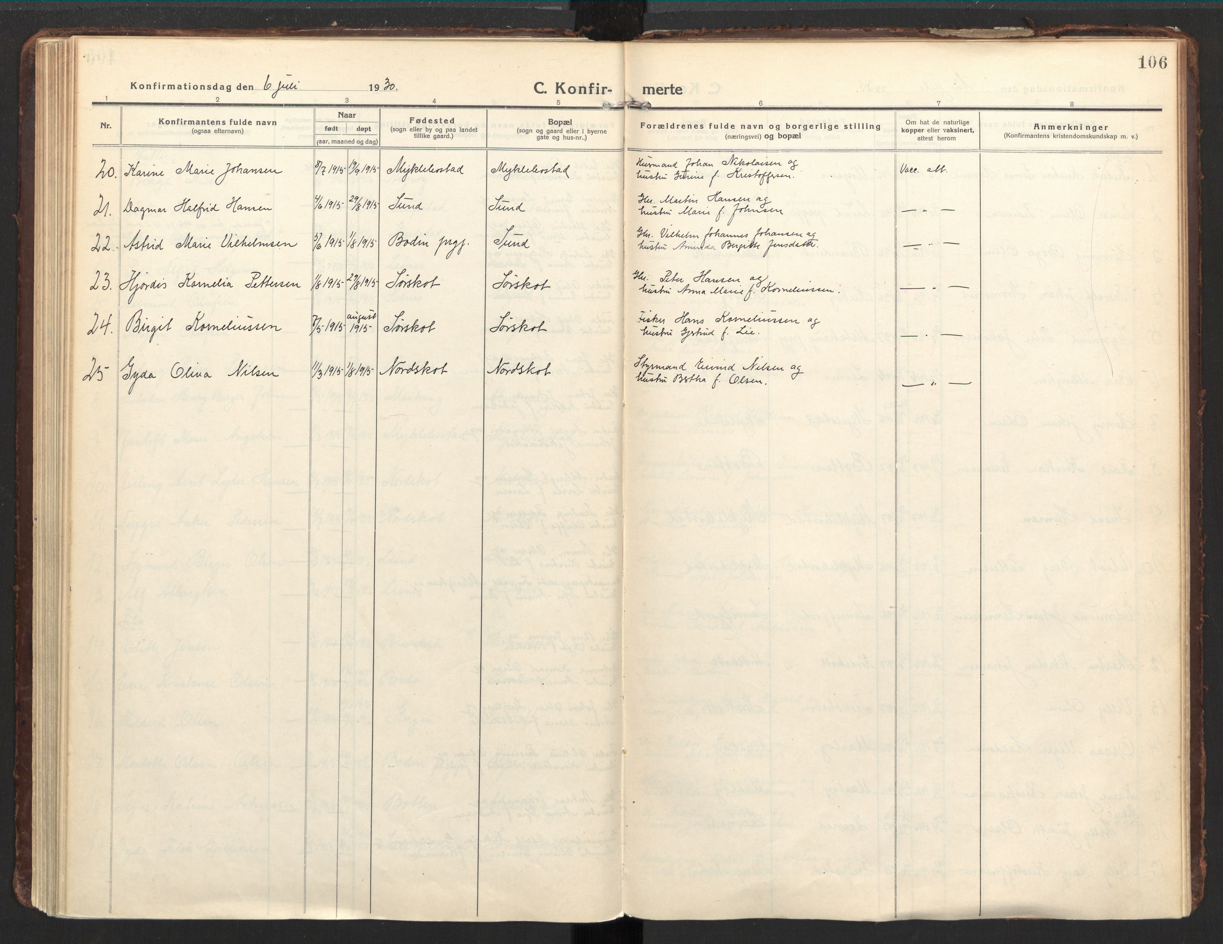 Ministerialprotokoller, klokkerbøker og fødselsregistre - Nordland, AV/SAT-A-1459/857/L0824: Parish register (official) no. 857A04, 1917-1943, p. 106