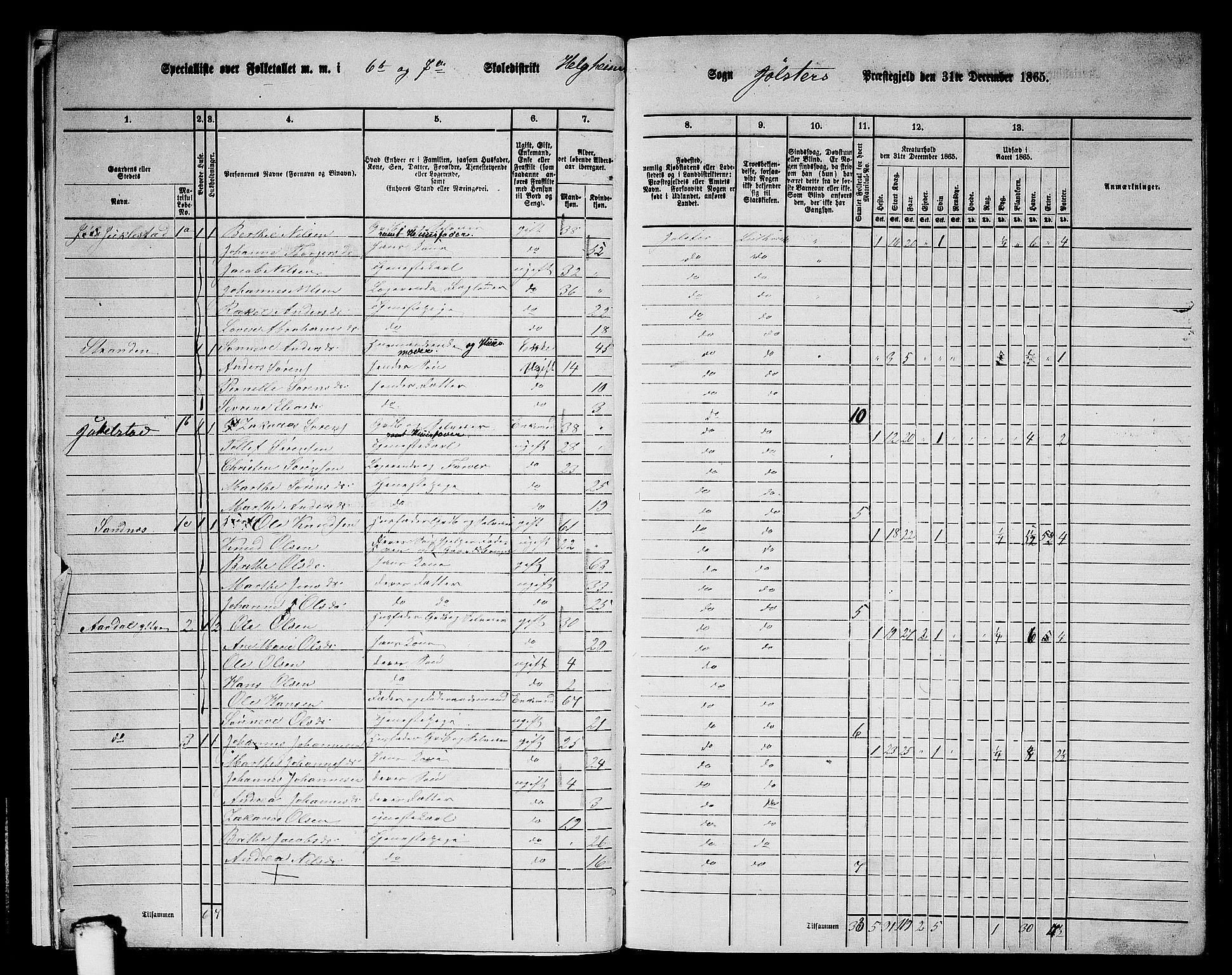 RA, 1865 census for Jølster, 1865, p. 11