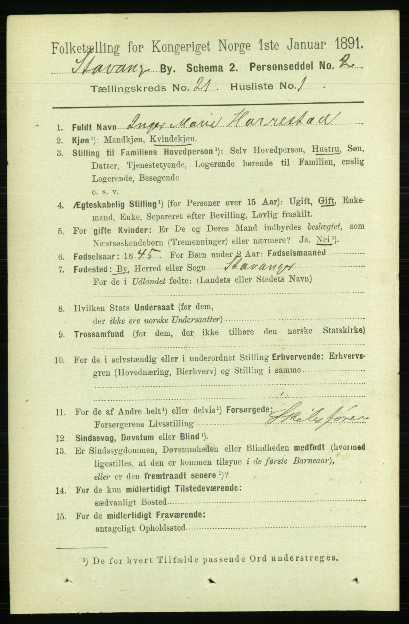 RA, 1891 census for 1103 Stavanger, 1891, p. 23506