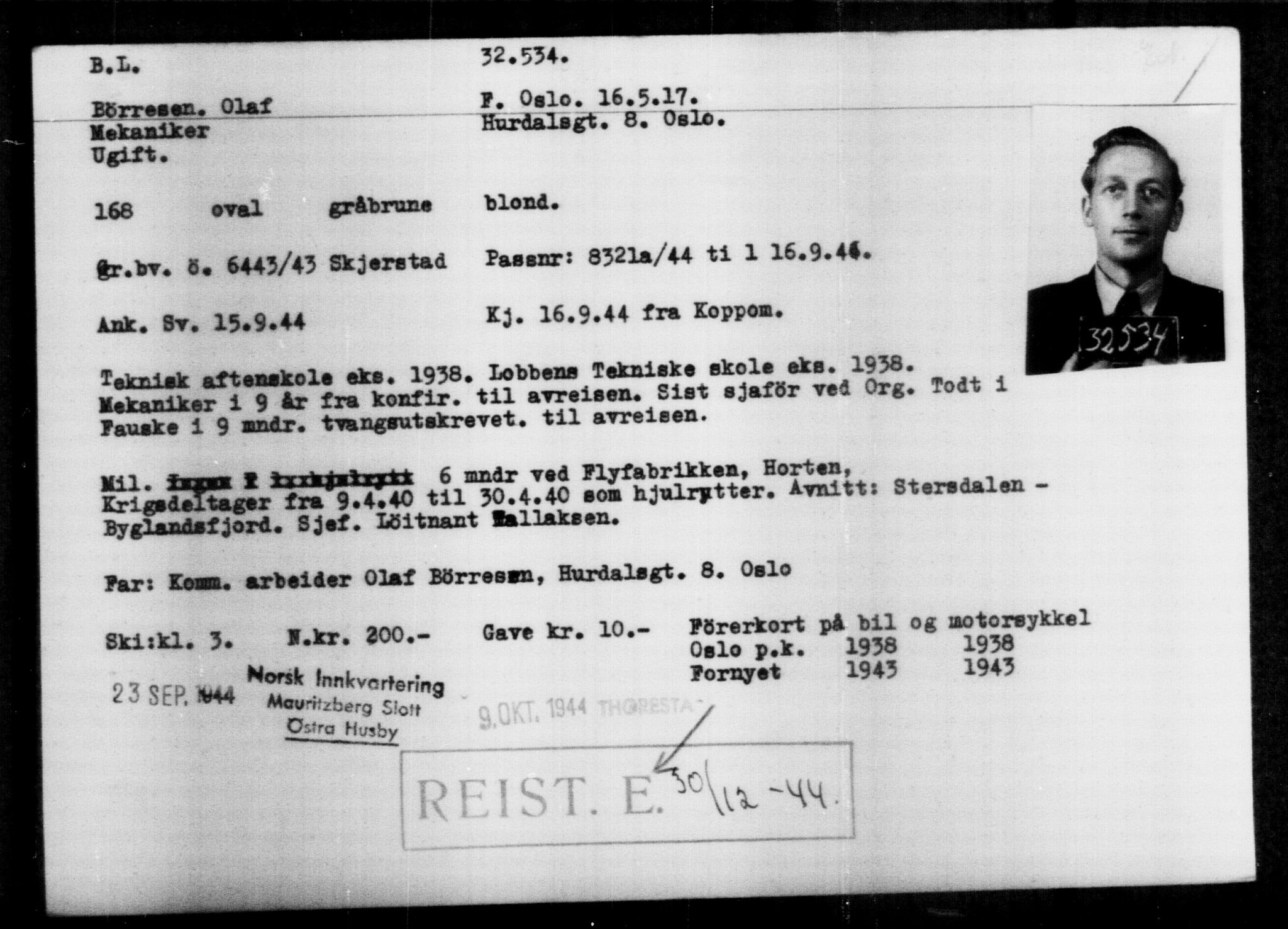 Utenriksstasjonene, Legasjonen i Stockholm, Flyktningkontoret, AV/RA-S-6753/V/Va/L0013: Kjesäterkartoteket, flyktninger med registreringsnr. 31500-34731, 1940-1945, p. 1090