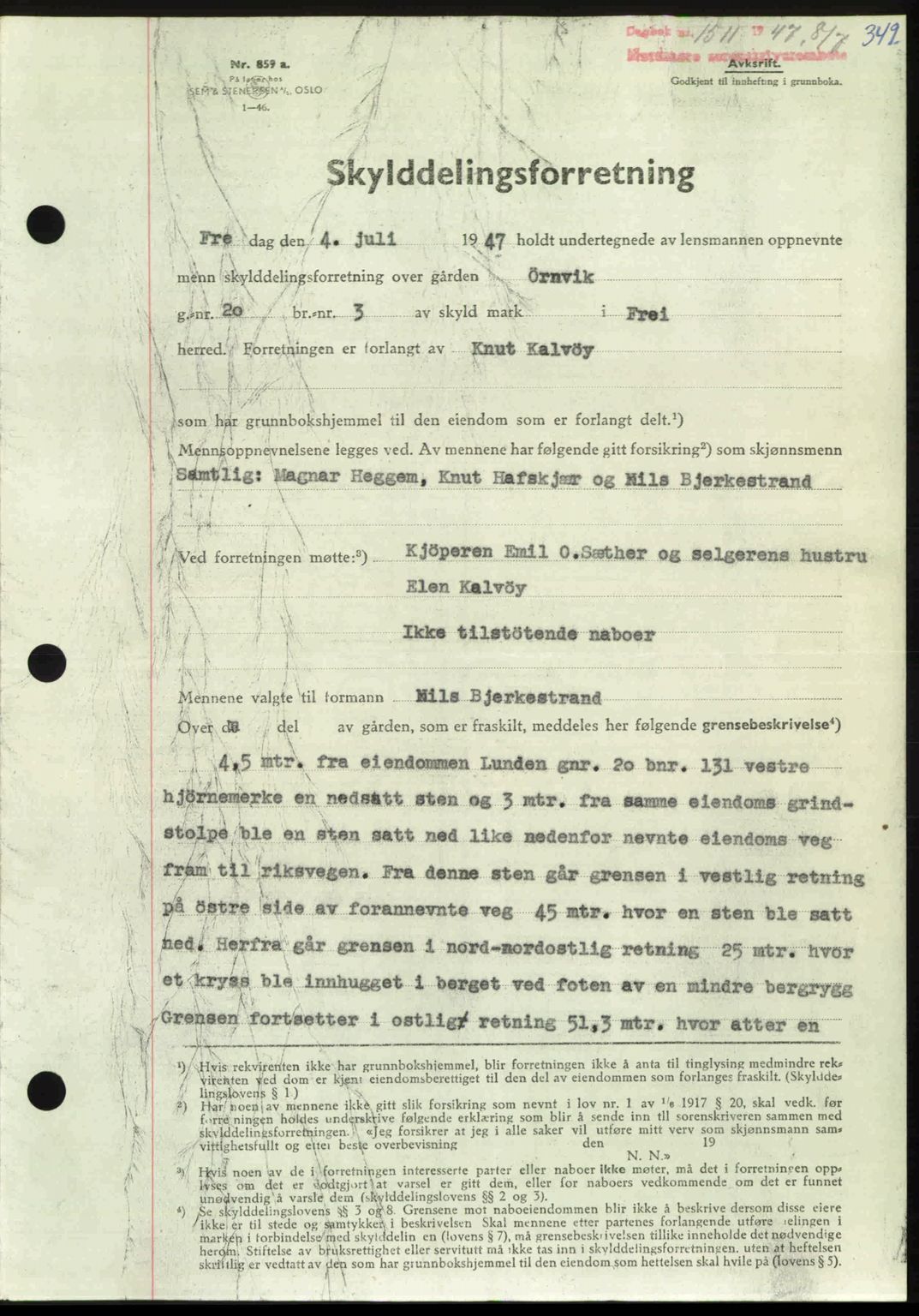 Nordmøre sorenskriveri, AV/SAT-A-4132/1/2/2Ca: Mortgage book no. A105, 1947-1947, Diary no: : 1511/1947