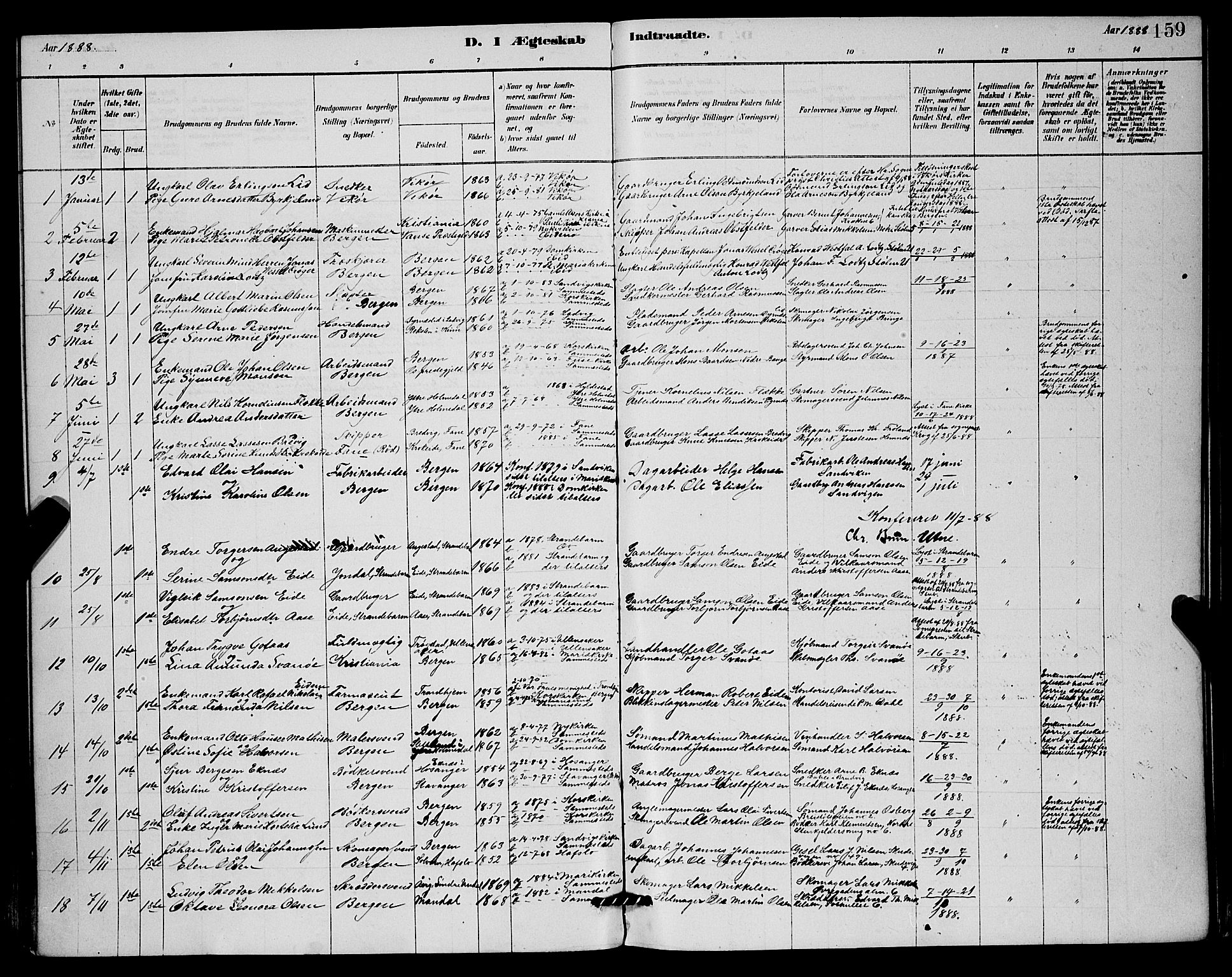 Mariakirken Sokneprestembete, SAB/A-76901/H/Hab/L0004: Parish register (copy) no. A 4, 1878-1892, p. 159