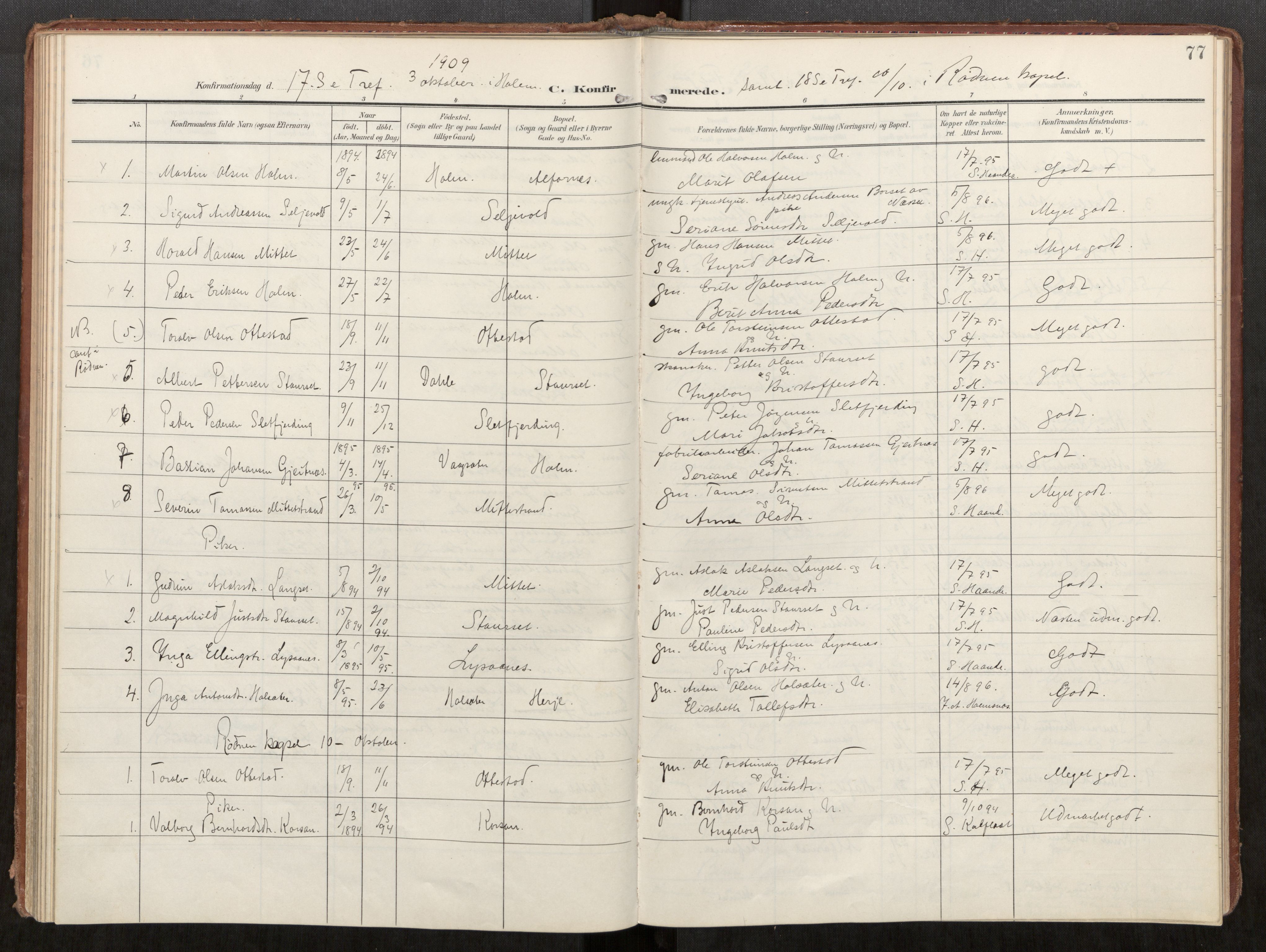 Ministerialprotokoller, klokkerbøker og fødselsregistre - Møre og Romsdal, AV/SAT-A-1454/549/L0618: Parish register (official) no. 549A01, 1906-1927, p. 77