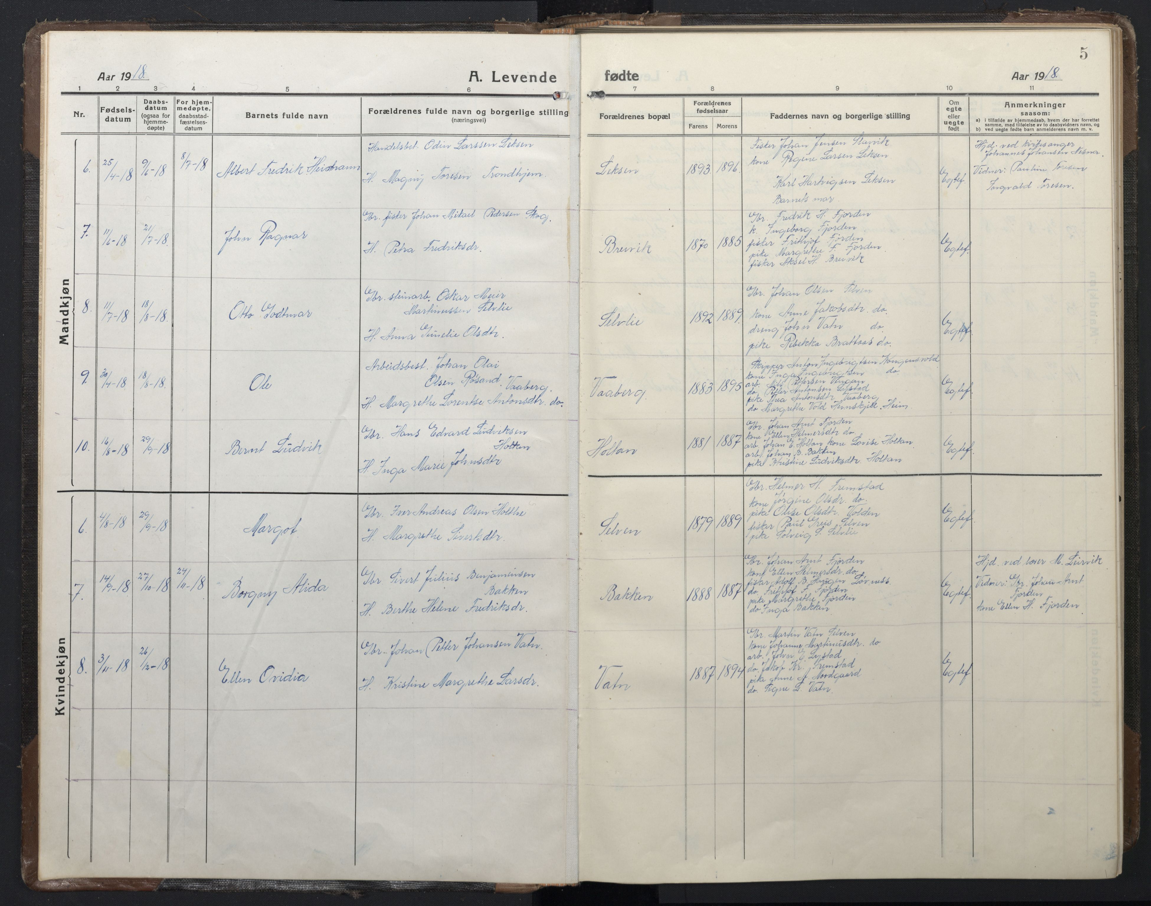 Ministerialprotokoller, klokkerbøker og fødselsregistre - Sør-Trøndelag, AV/SAT-A-1456/662/L0758: Parish register (copy) no. 662C03, 1918-1948, p. 5