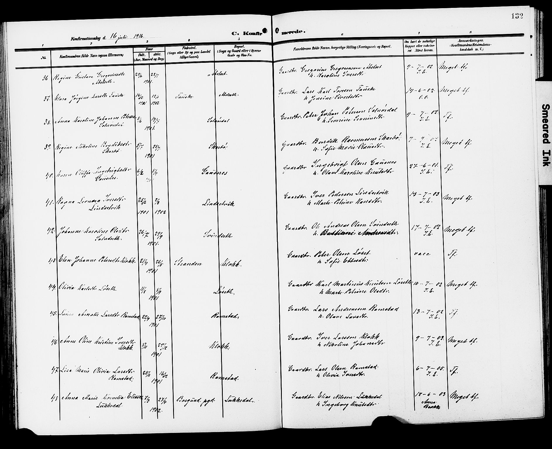 Ministerialprotokoller, klokkerbøker og fødselsregistre - Møre og Romsdal, AV/SAT-A-1454/522/L0328: Parish register (copy) no. 522C07, 1909-1925, p. 132