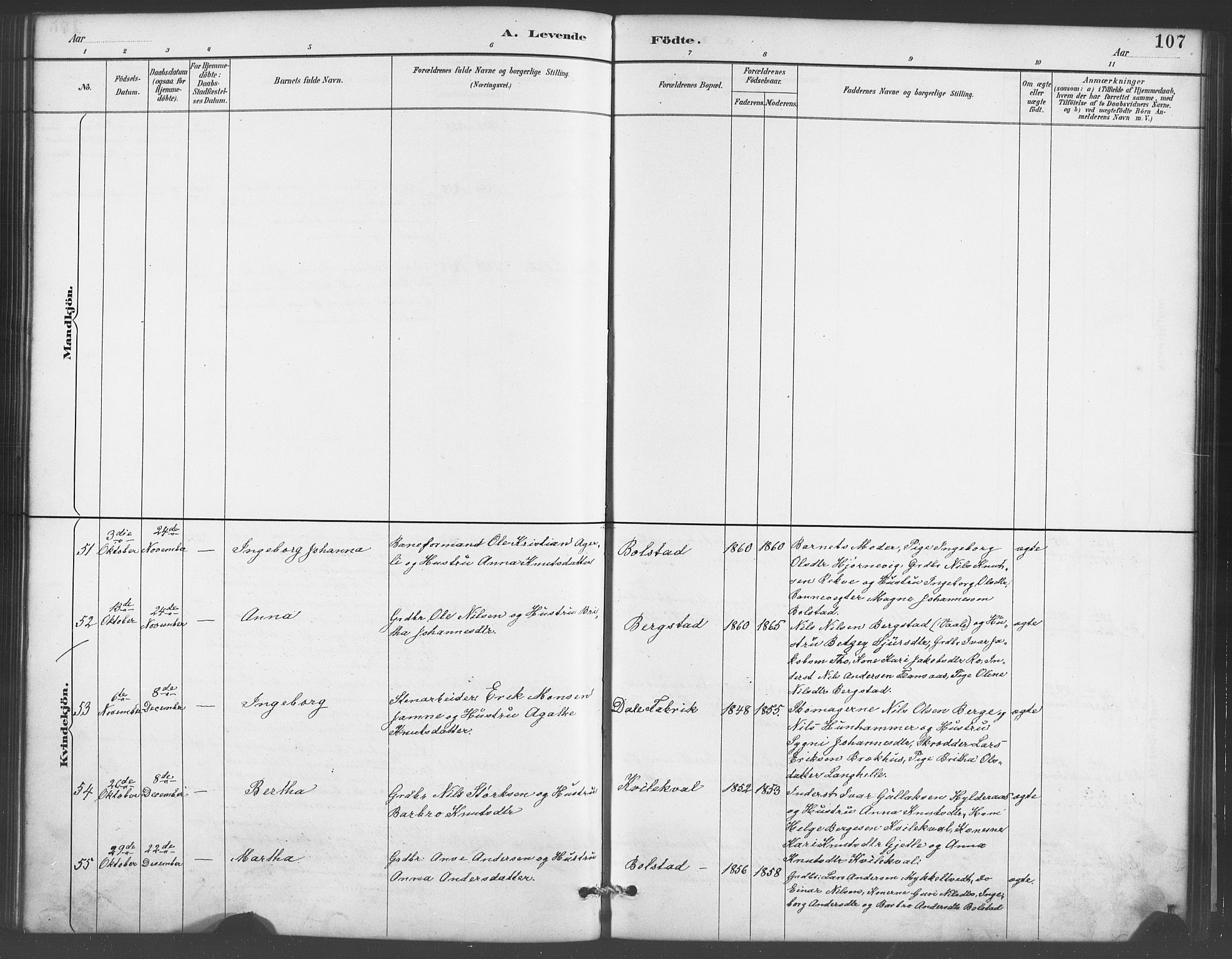 Evanger sokneprestembete, AV/SAB-A-99924: Parish register (copy) no. A 4, 1887-1897, p. 107