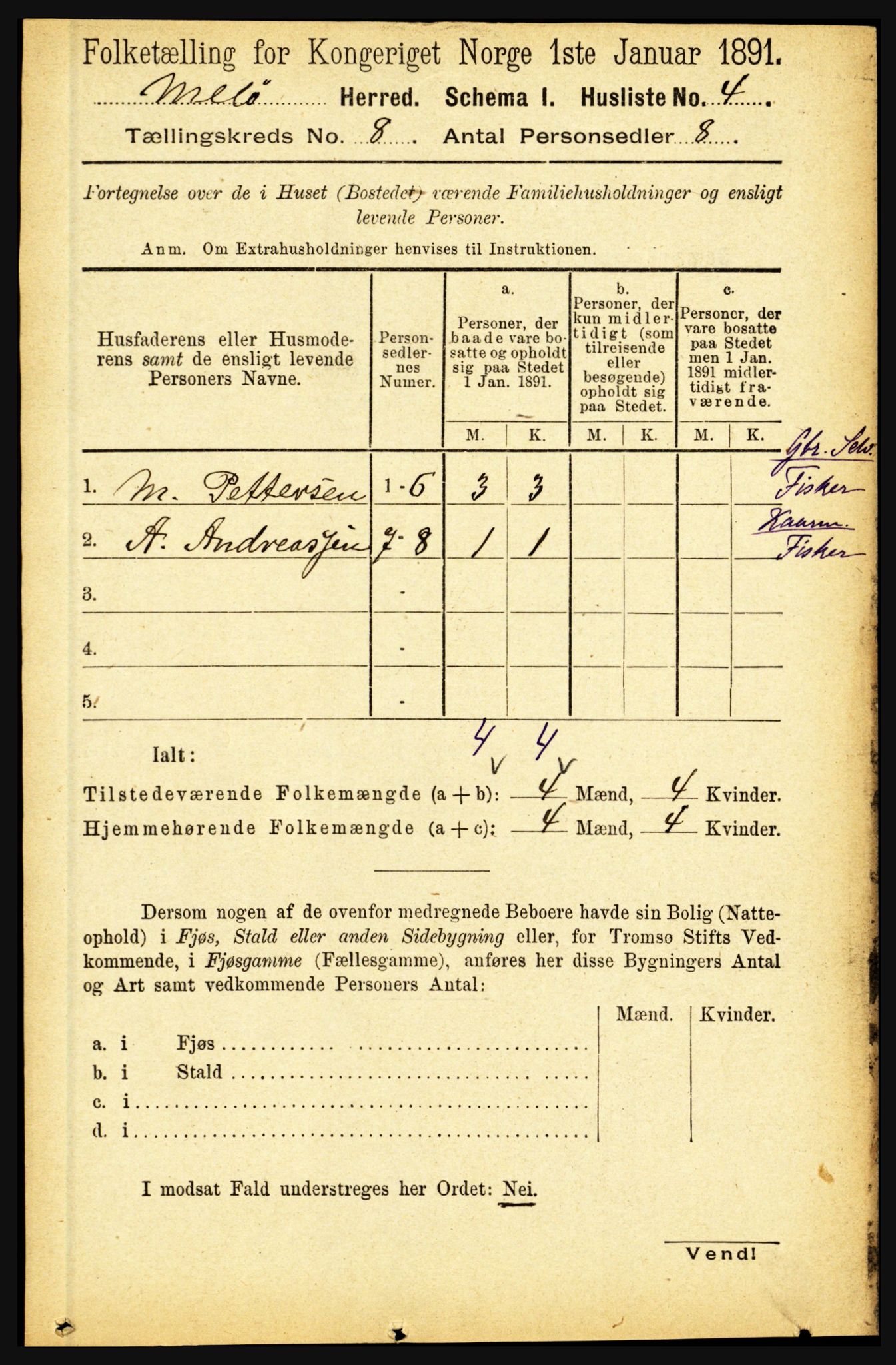 RA, 1891 census for 1837 Meløy, 1891, p. 3284