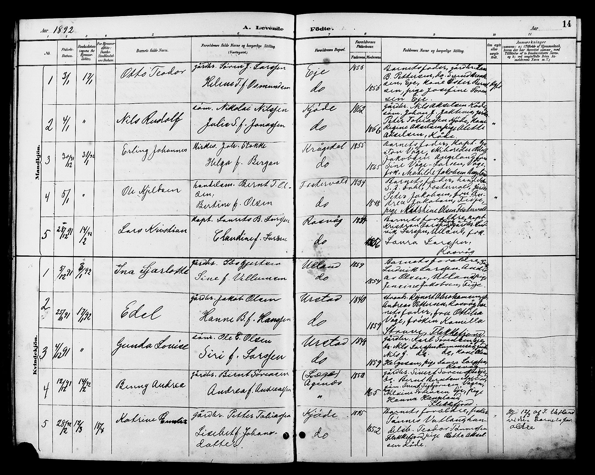 Flekkefjord sokneprestkontor, AV/SAK-1111-0012/F/Fb/Fbb/L0004: Parish register (copy) no. B 4, 1889-1907, p. 14