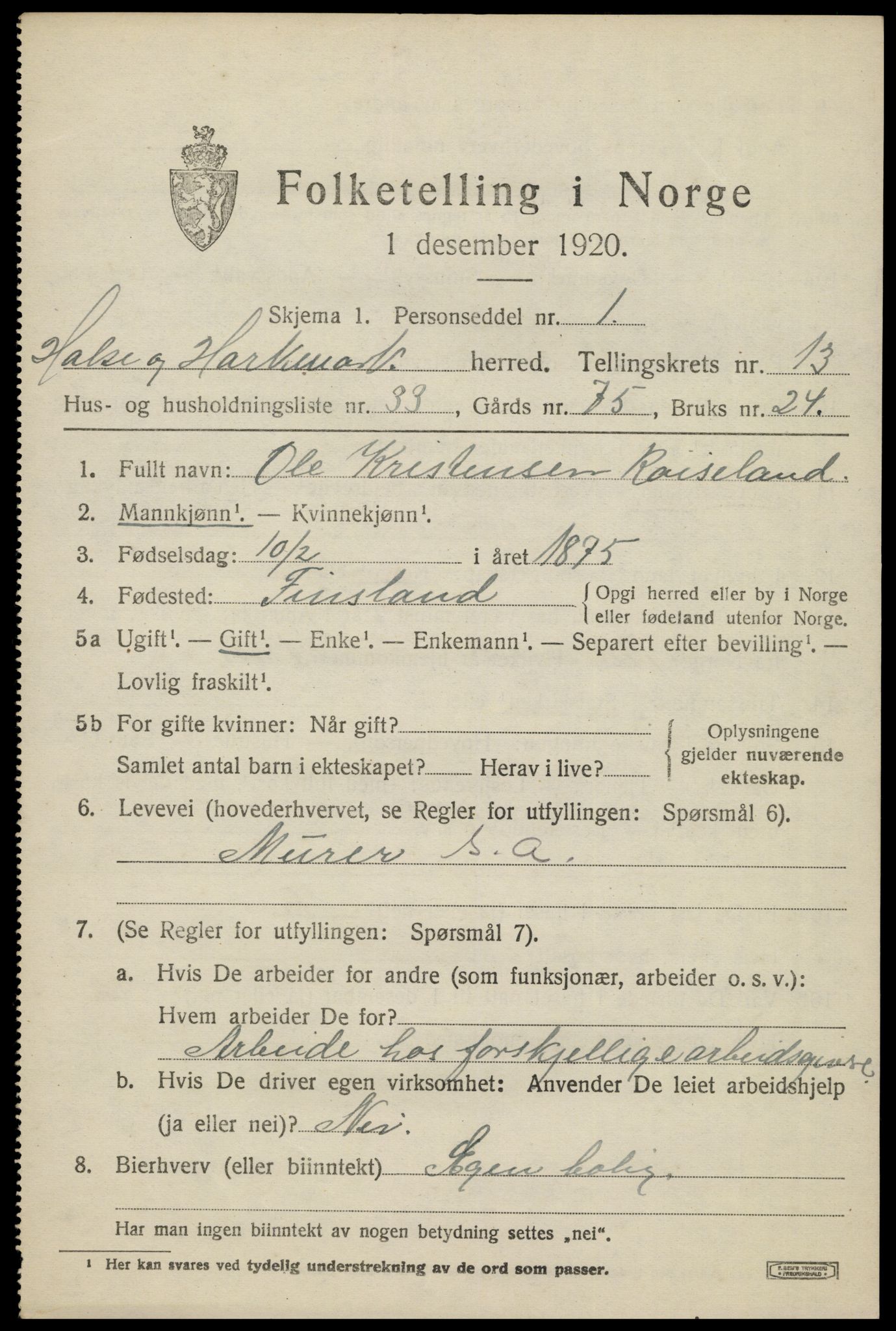 SAK, 1920 census for Halse og Harkmark, 1920, p. 7307