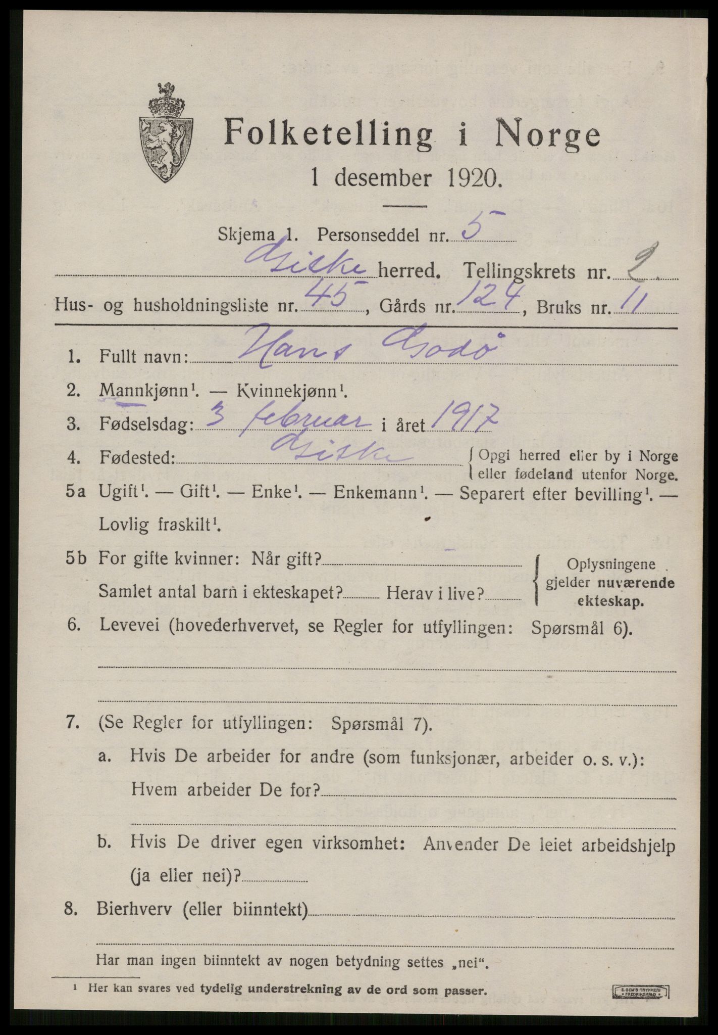 SAT, 1920 census for Giske, 1920, p. 1608