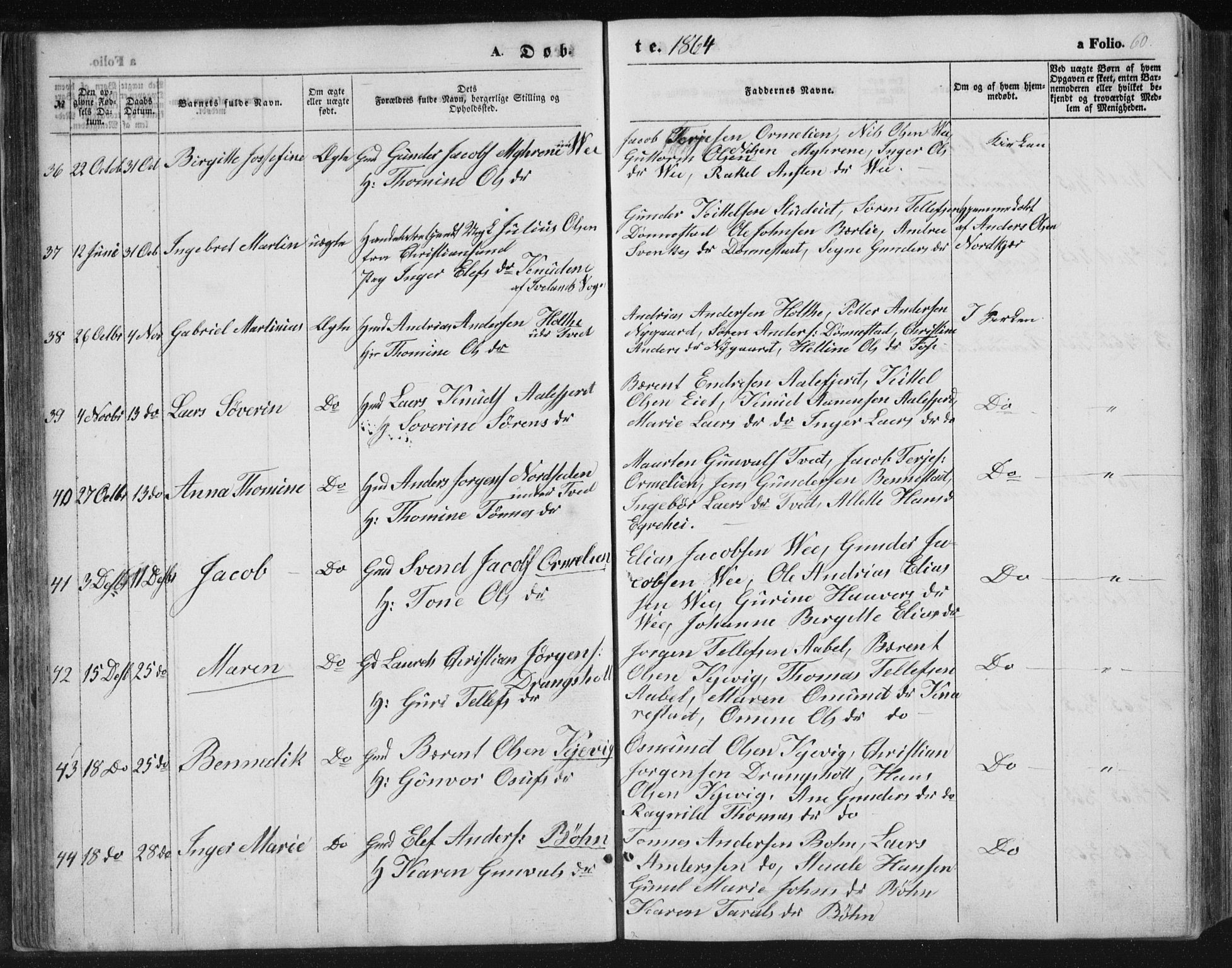 Tveit sokneprestkontor, AV/SAK-1111-0043/F/Fb/L0003: Parish register (copy) no. B 3, 1854-1886, p. 60