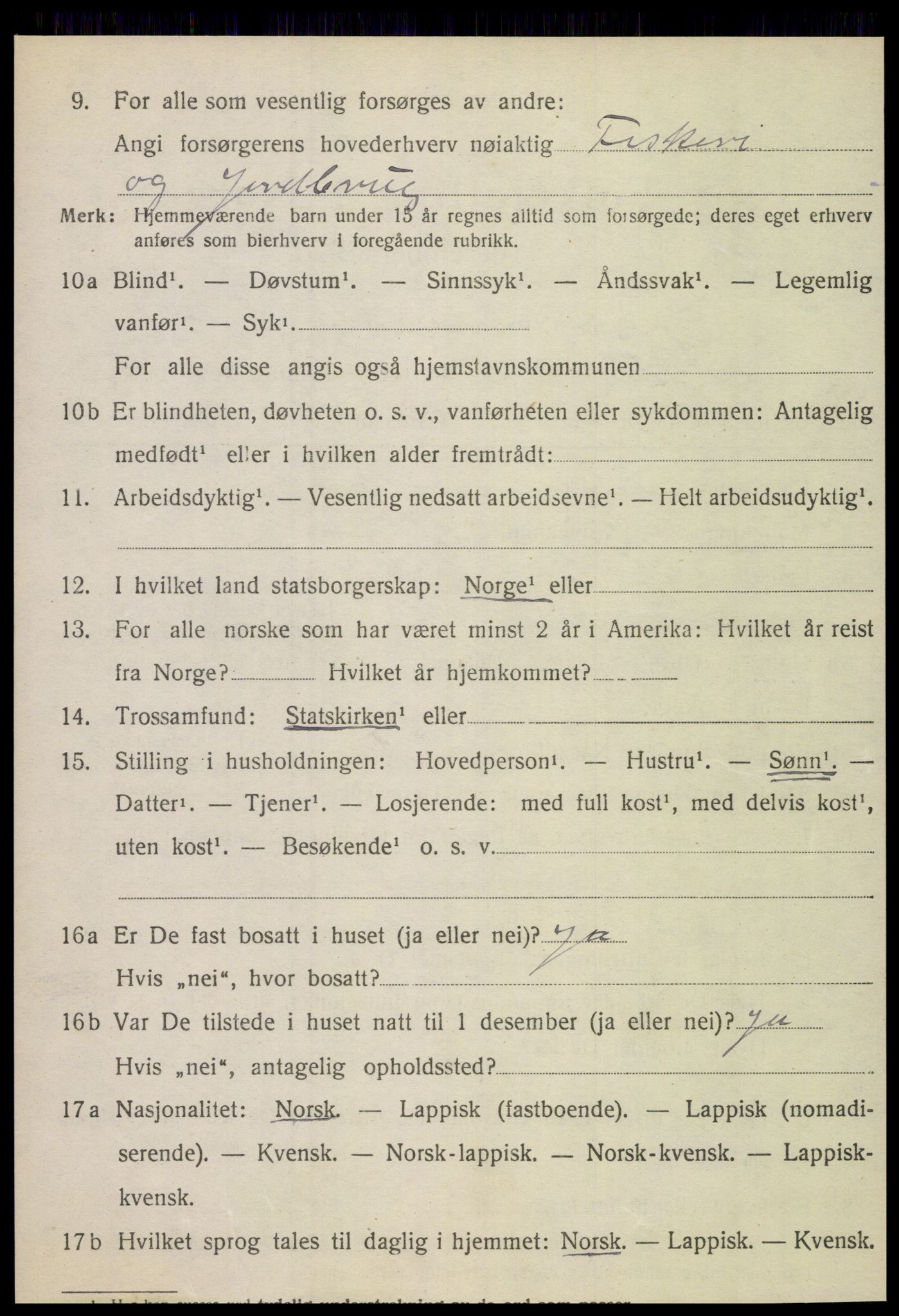 SAT, 1920 census for Tjøtta, 1920, p. 2156