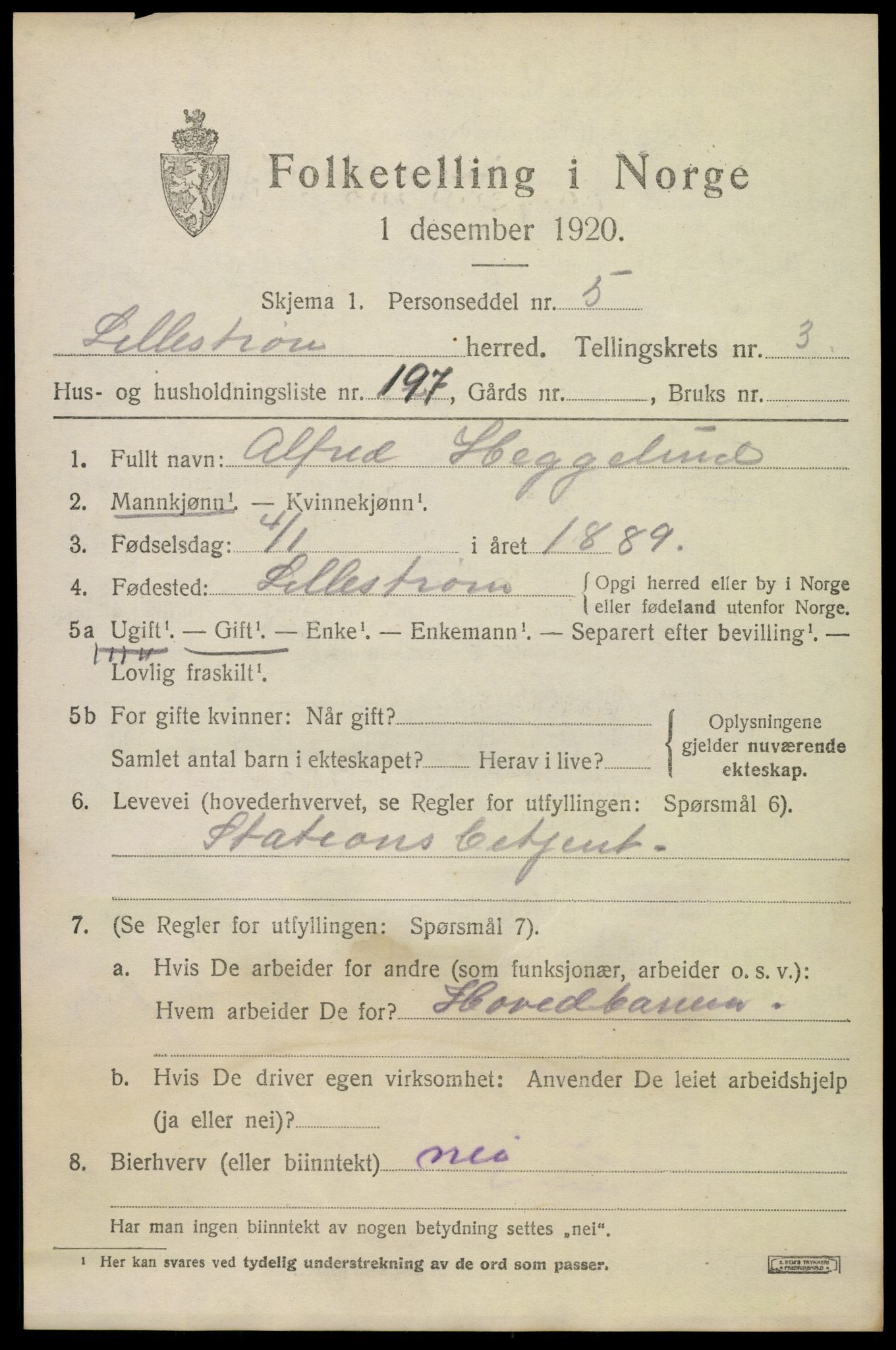 SAO, 1920 census for Lillestrøm, 1920, p. 10542