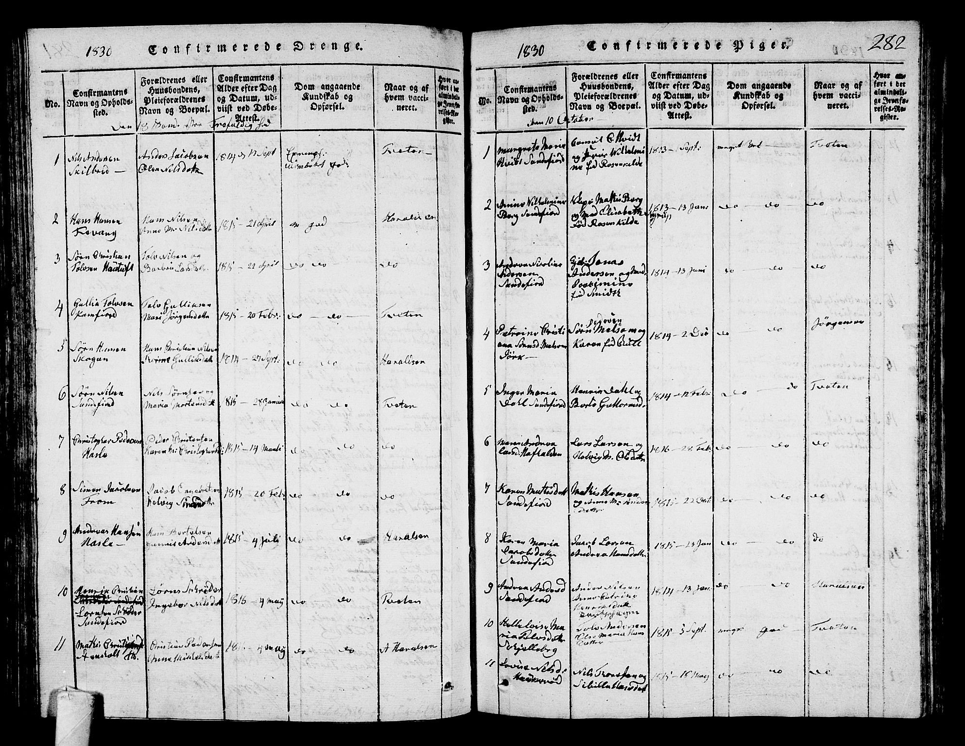 Sandar kirkebøker, SAKO/A-243/G/Ga/L0001: Parish register (copy) no. 1, 1814-1835, p. 282