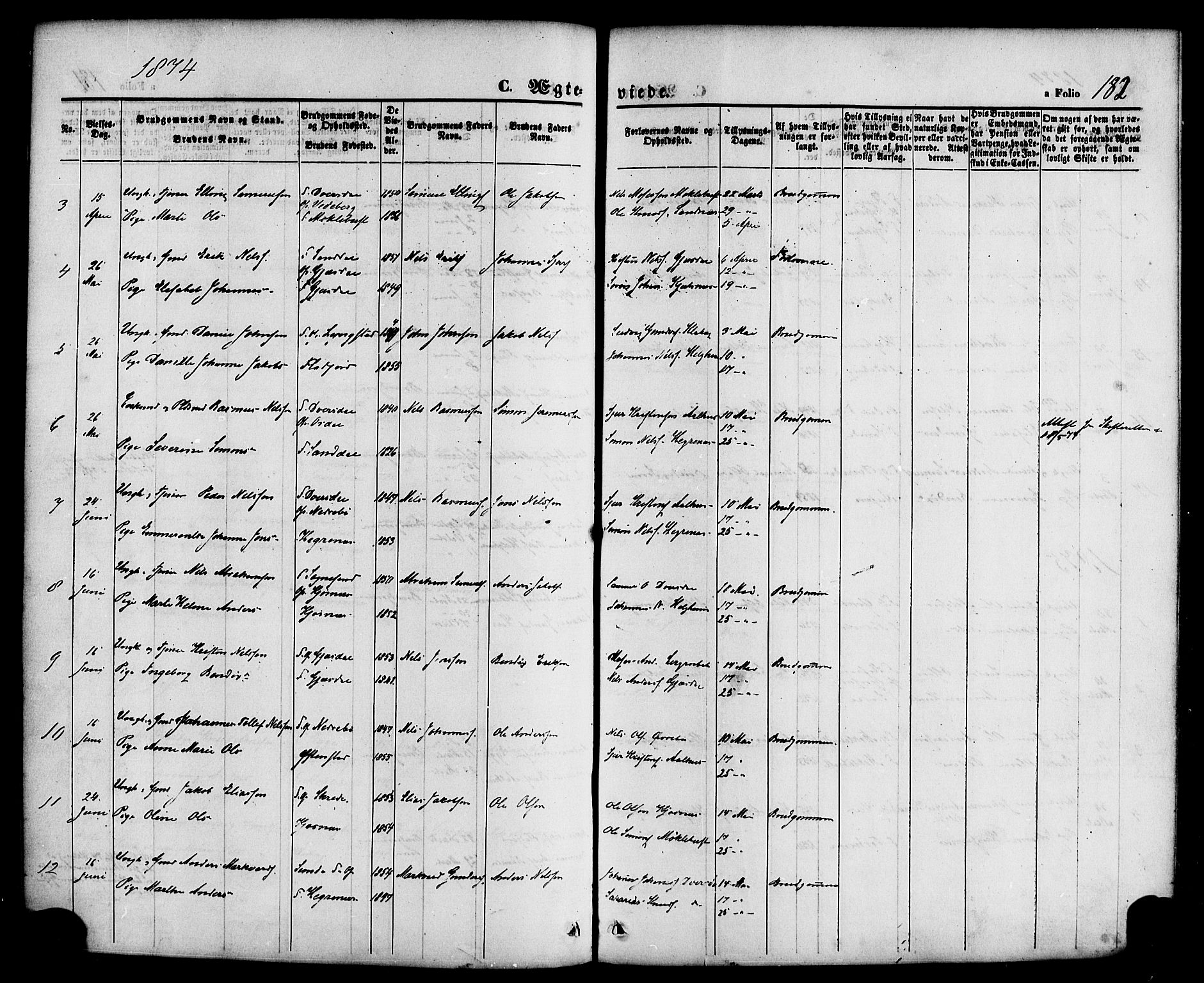 Jølster sokneprestembete, SAB/A-80701/H/Haa/Haaa/L0011: Parish register (official) no. A 11, 1866-1881, p. 182