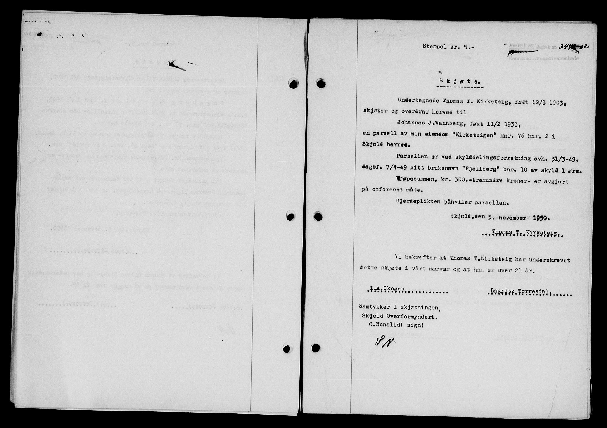 Karmsund sorenskriveri, SAST/A-100311/01/II/IIB/L0101: Mortgage book no. 81A, 1950-1951, Diary no: : 3442/1950