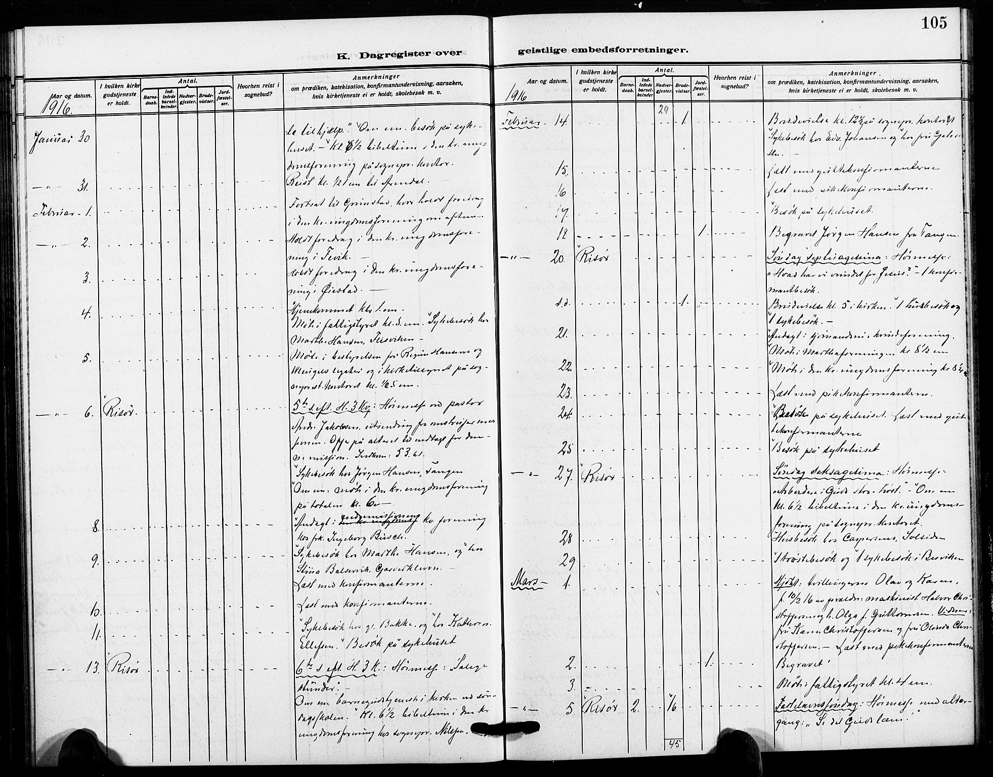 Risør sokneprestkontor, SAK/1111-0035/F/Fa/L0007: Parish register (official) no. A 7, 1908-1921, p. 105