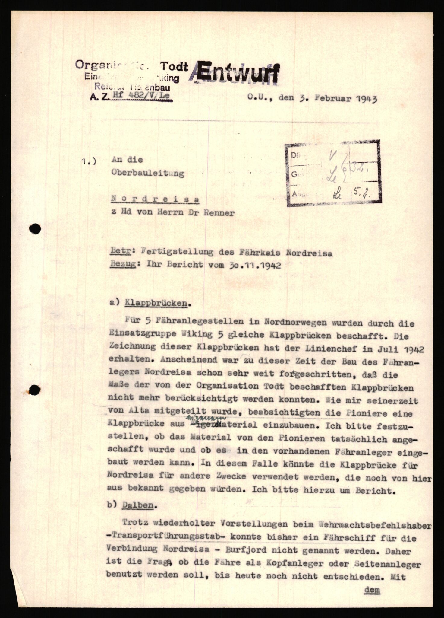 Tyske arkiver, Organisation Todt (OT), Einsatzgruppe Wiking, AV/RA-RAFA-2188/1/E/E6/E6a/L0008: 4. Oberbauleitung Narvik: Arkivkode 451-483, 1940-1945, p. 242