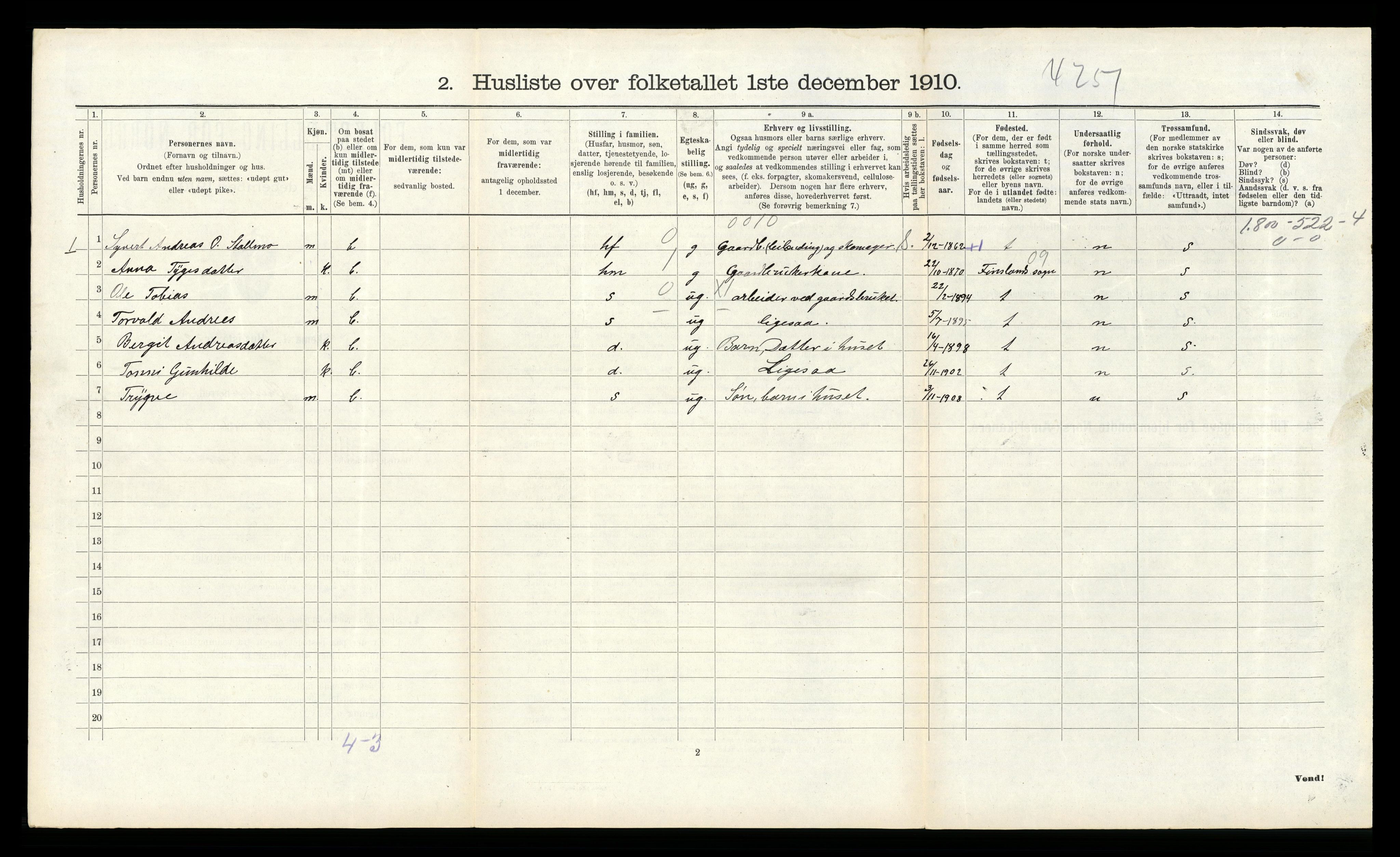 RA, 1910 census for Øvrebø, 1910, p. 186