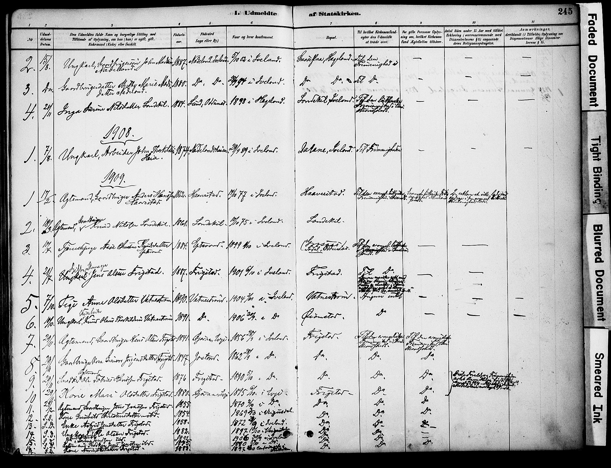 Evje sokneprestkontor, AV/SAK-1111-0008/F/Fa/Fac/L0003: Parish register (official) no. A 3, 1884-1909, p. 245