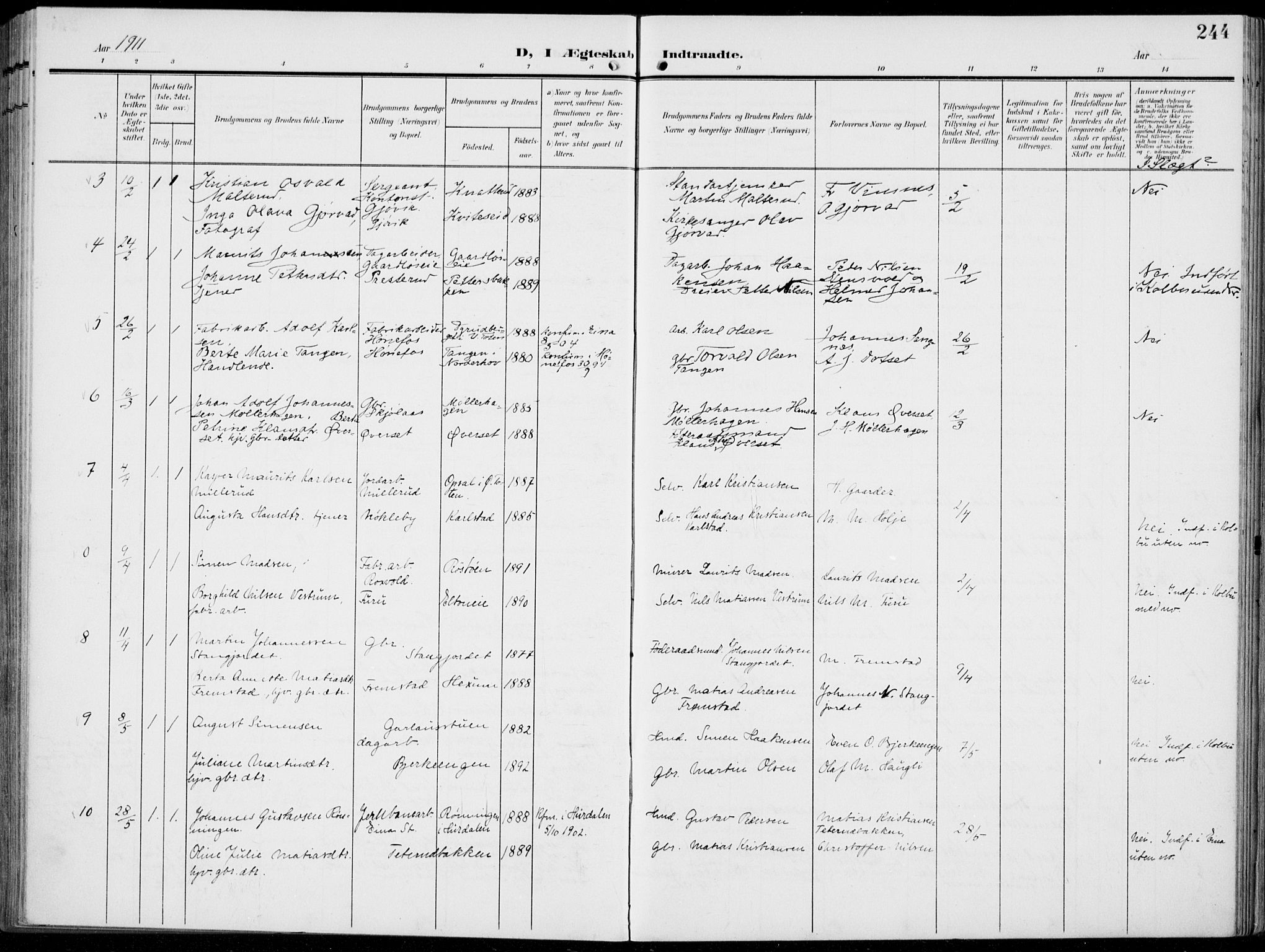 Vestre Toten prestekontor, AV/SAH-PREST-108/H/Ha/Haa/L0014: Parish register (official) no. 14, 1907-1920, p. 244