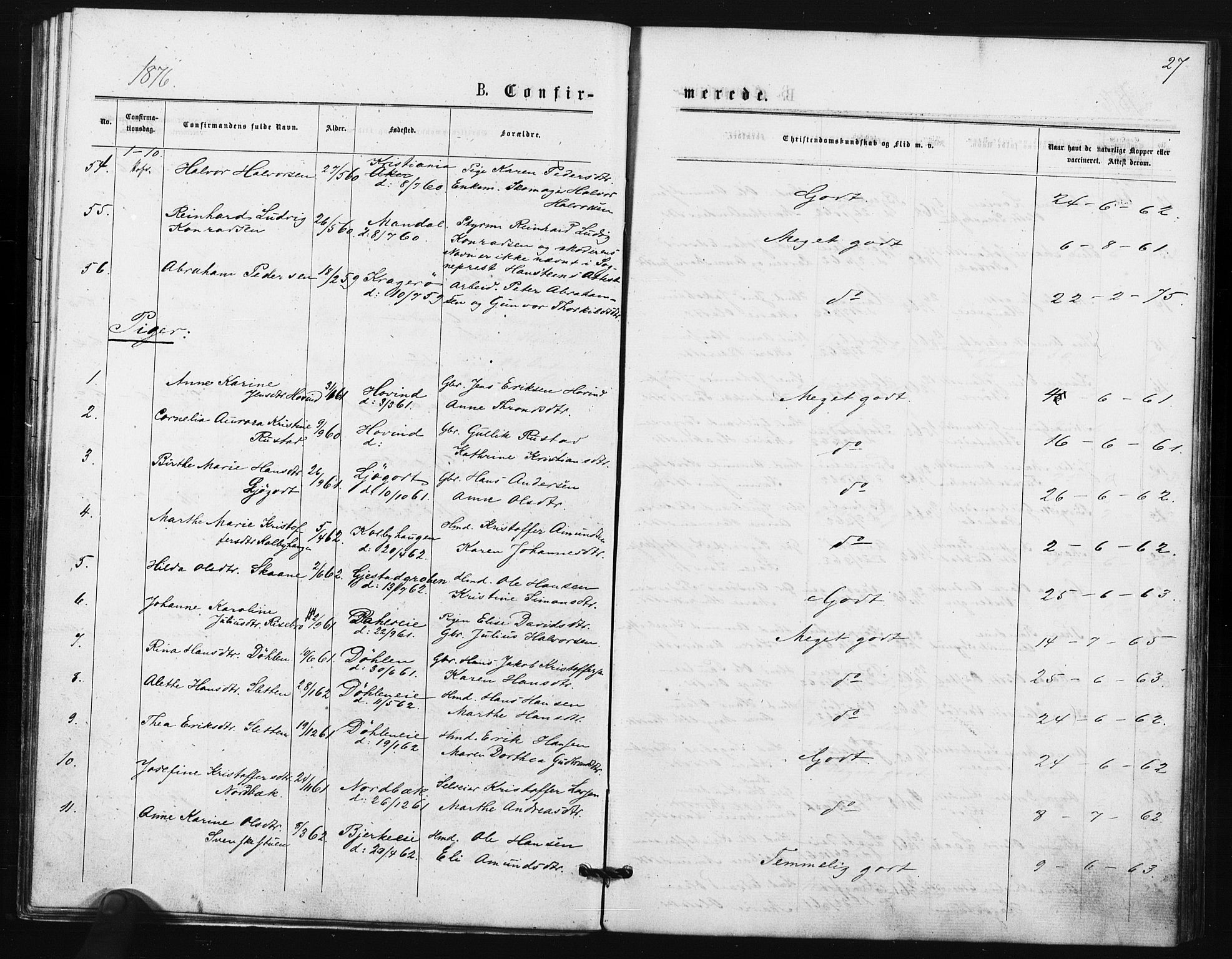 Ullensaker prestekontor Kirkebøker, AV/SAO-A-10236a/F/Fa/L0018: Parish register (official) no. I 18, 1876-1877, p. 27