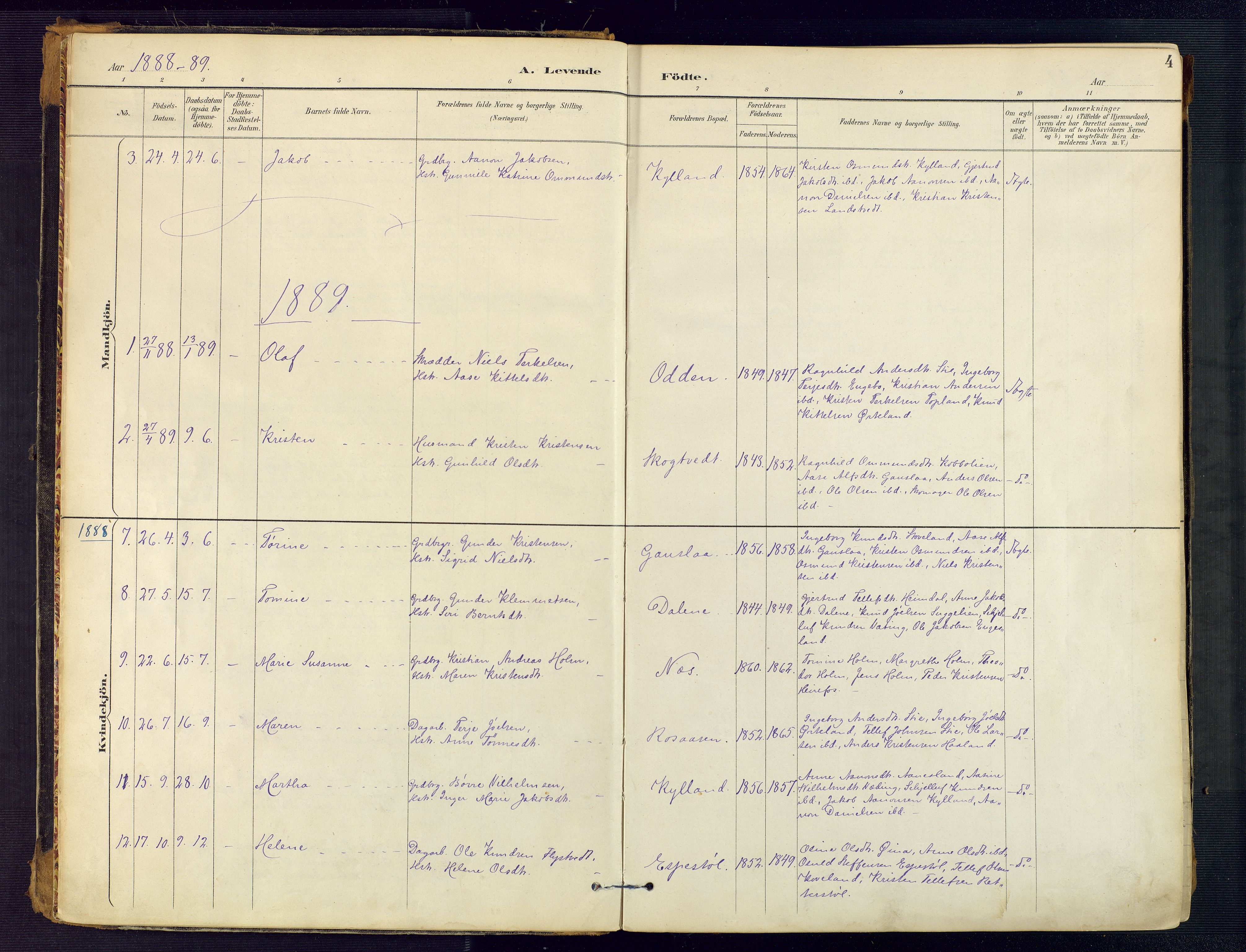 Herefoss sokneprestkontor, AV/SAK-1111-0019/F/Fa/Faa/L0003: Parish register (official) no. A 3, 1887-1930, p. 4