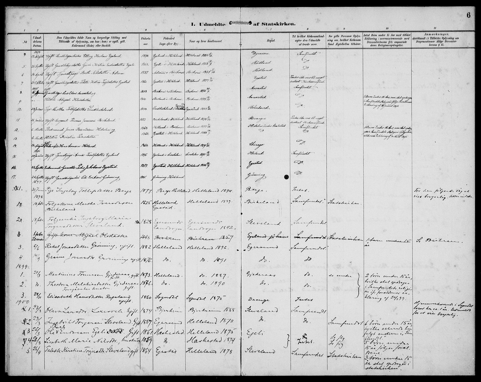 Helleland sokneprestkontor, AV/SAST-A-101810/S05/L0012: Parish register (official) no. A 10, 1892-1929, p. 6
