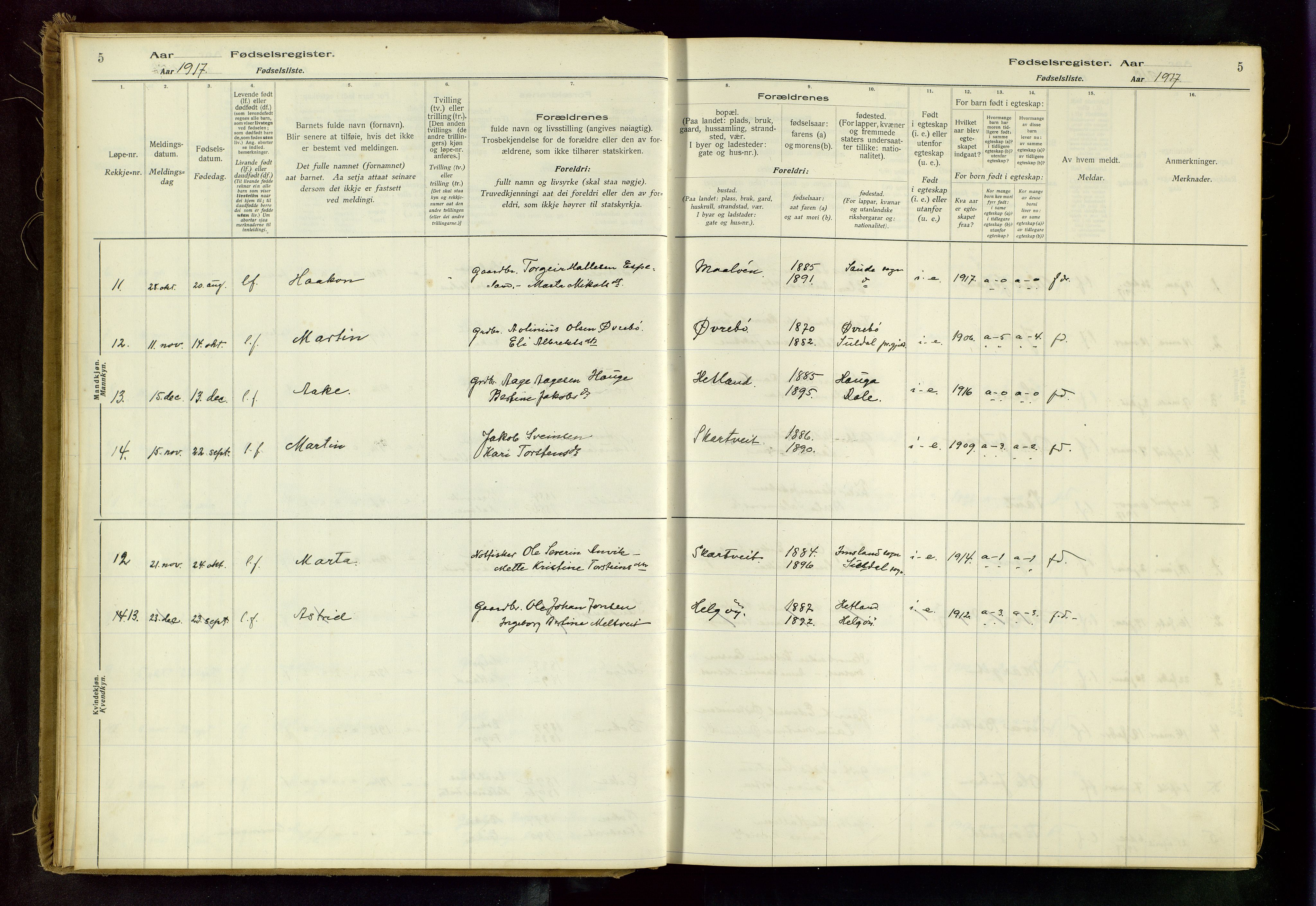 Hjelmeland sokneprestkontor, SAST/A-101843/02/B/L0003: Birth register no. 3, 1916-1997, p. 5