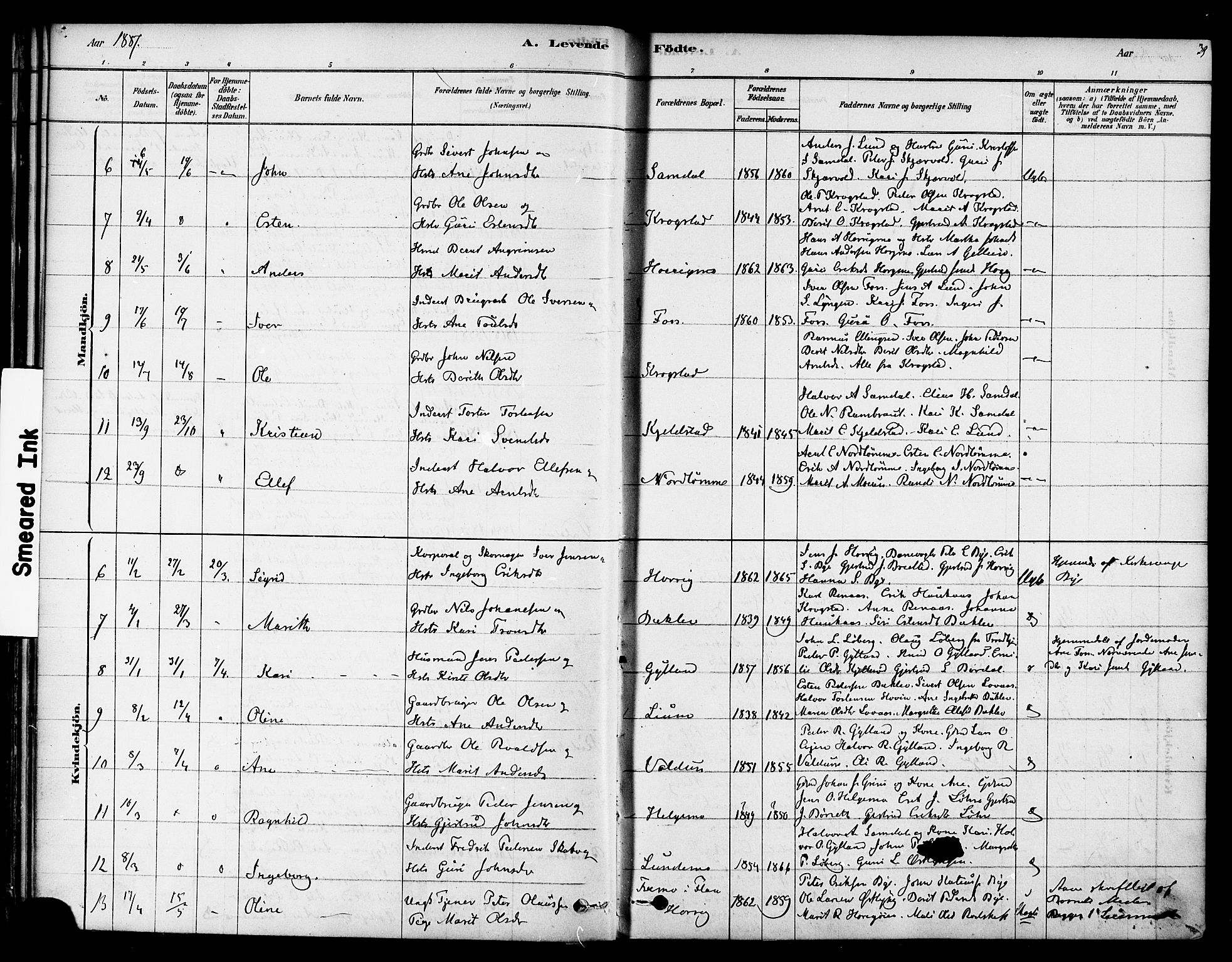 Ministerialprotokoller, klokkerbøker og fødselsregistre - Sør-Trøndelag, SAT/A-1456/692/L1105: Parish register (official) no. 692A05, 1878-1890, p. 39