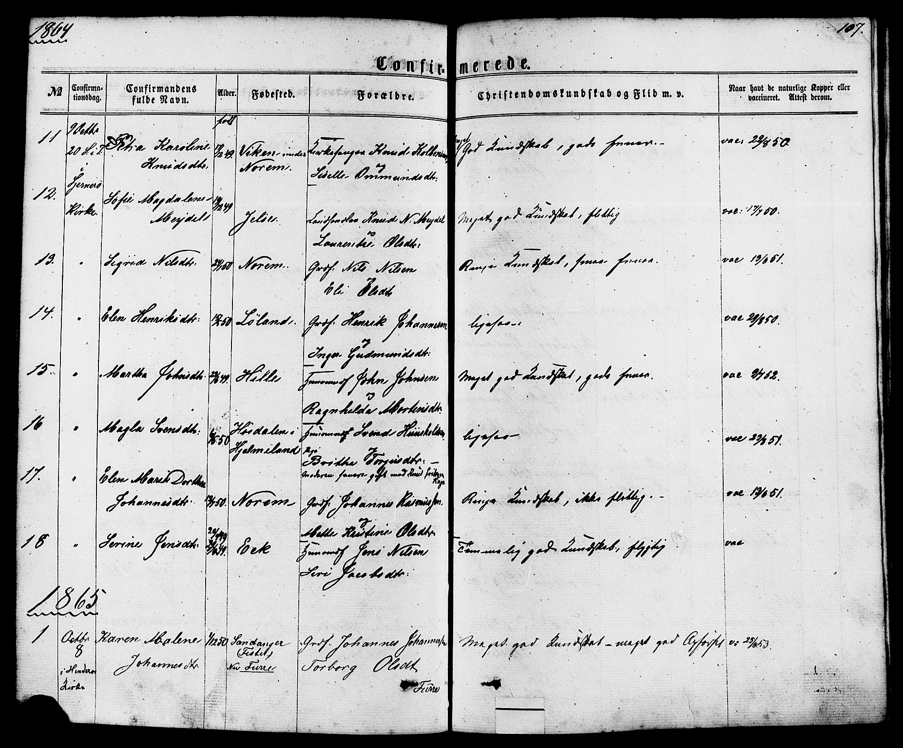 Nedstrand sokneprestkontor, AV/SAST-A-101841/01/IV: Parish register (official) no. A 10, 1861-1887, p. 107