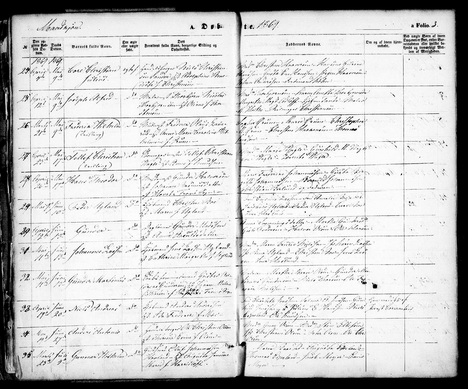 Arendal sokneprestkontor, Trefoldighet, SAK/1111-0040/F/Fa/L0007: Parish register (official) no. A 7, 1868-1878, p. 3