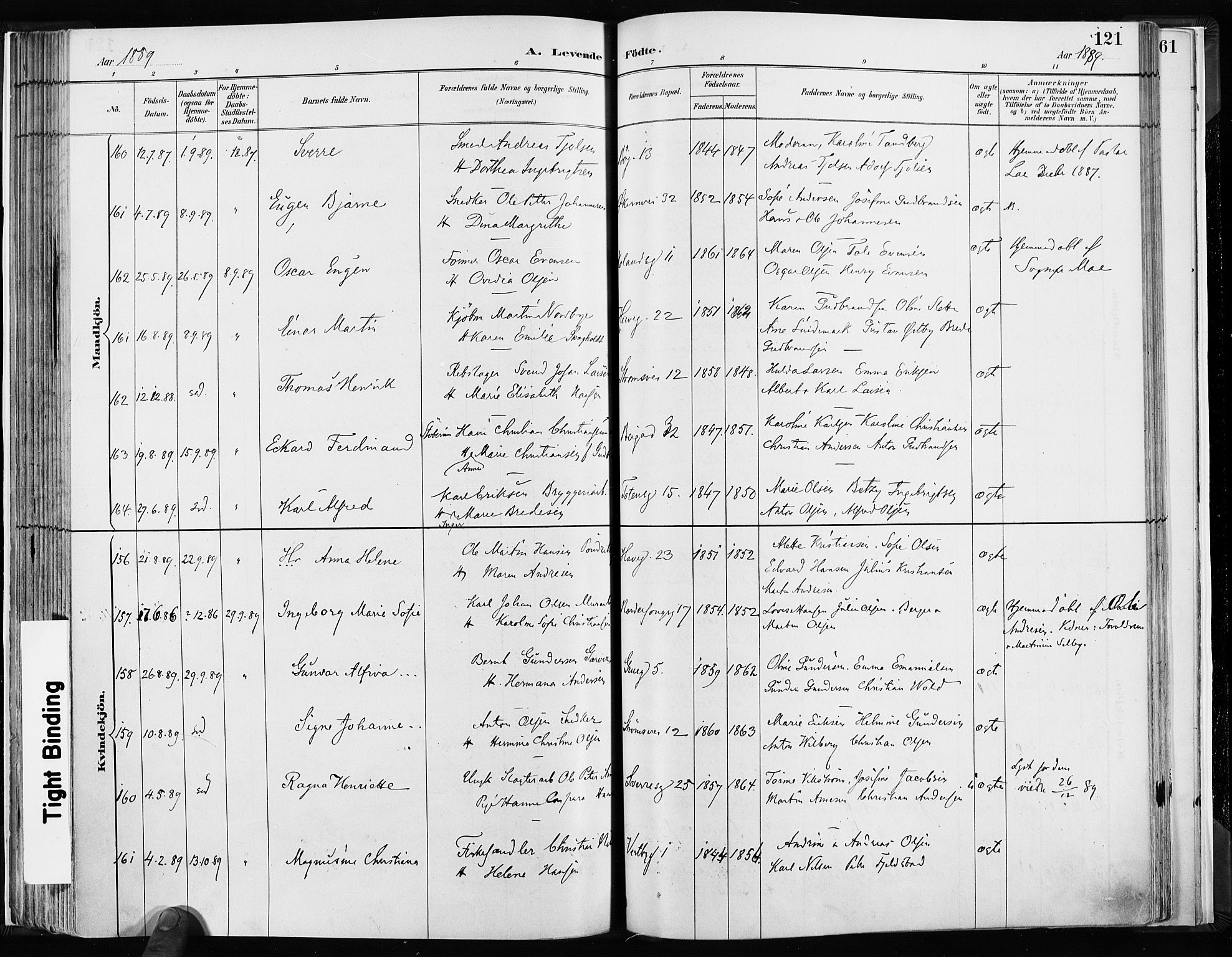Kampen prestekontor Kirkebøker, SAO/A-10853/F/Fa/L0003: Parish register (official) no. I 3, 1886-1892, p. 121