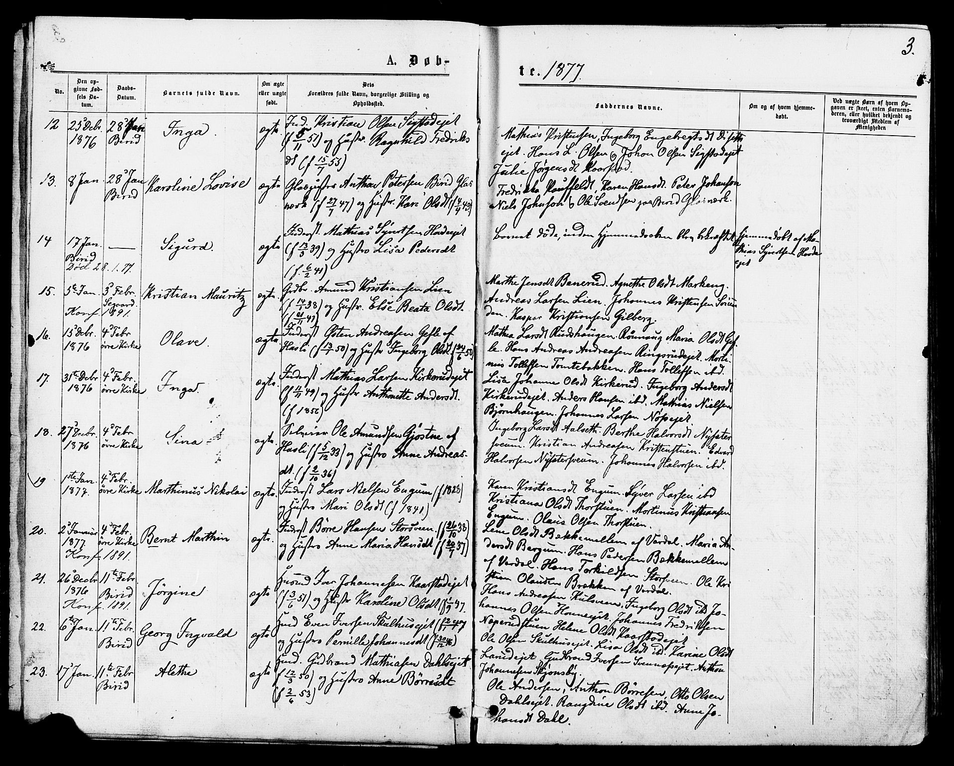 Biri prestekontor, AV/SAH-PREST-096/H/Ha/Haa/L0006: Parish register (official) no. 6, 1877-1886, p. 3