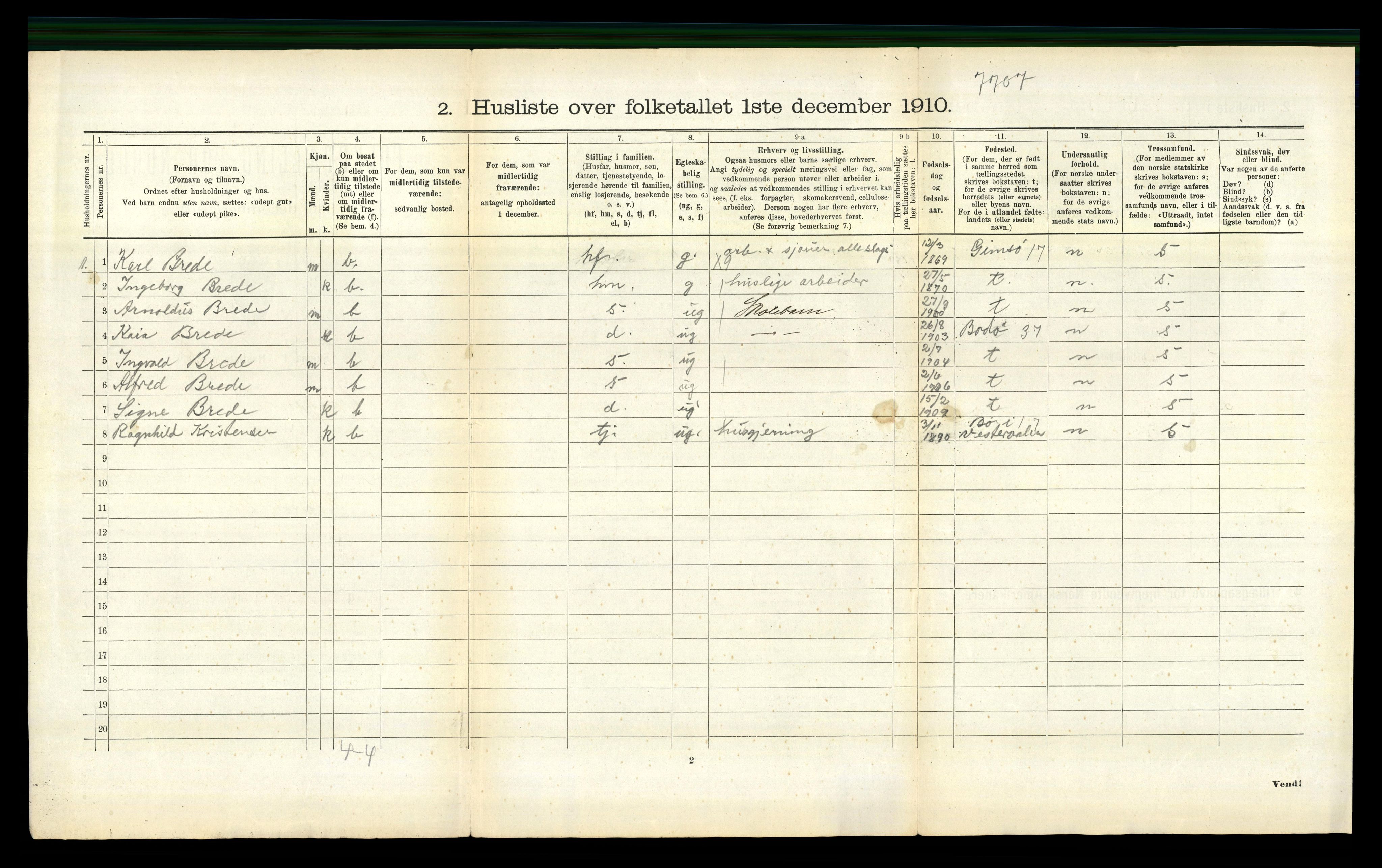 RA, 1910 census for Vågan, 1910, p. 756
