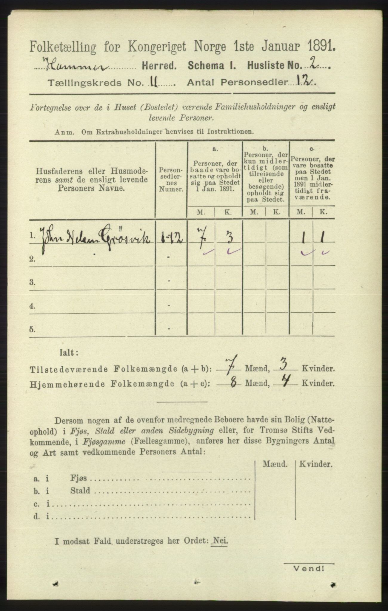 RA, 1891 census for 1254 Hamre, 1891, p. 3121