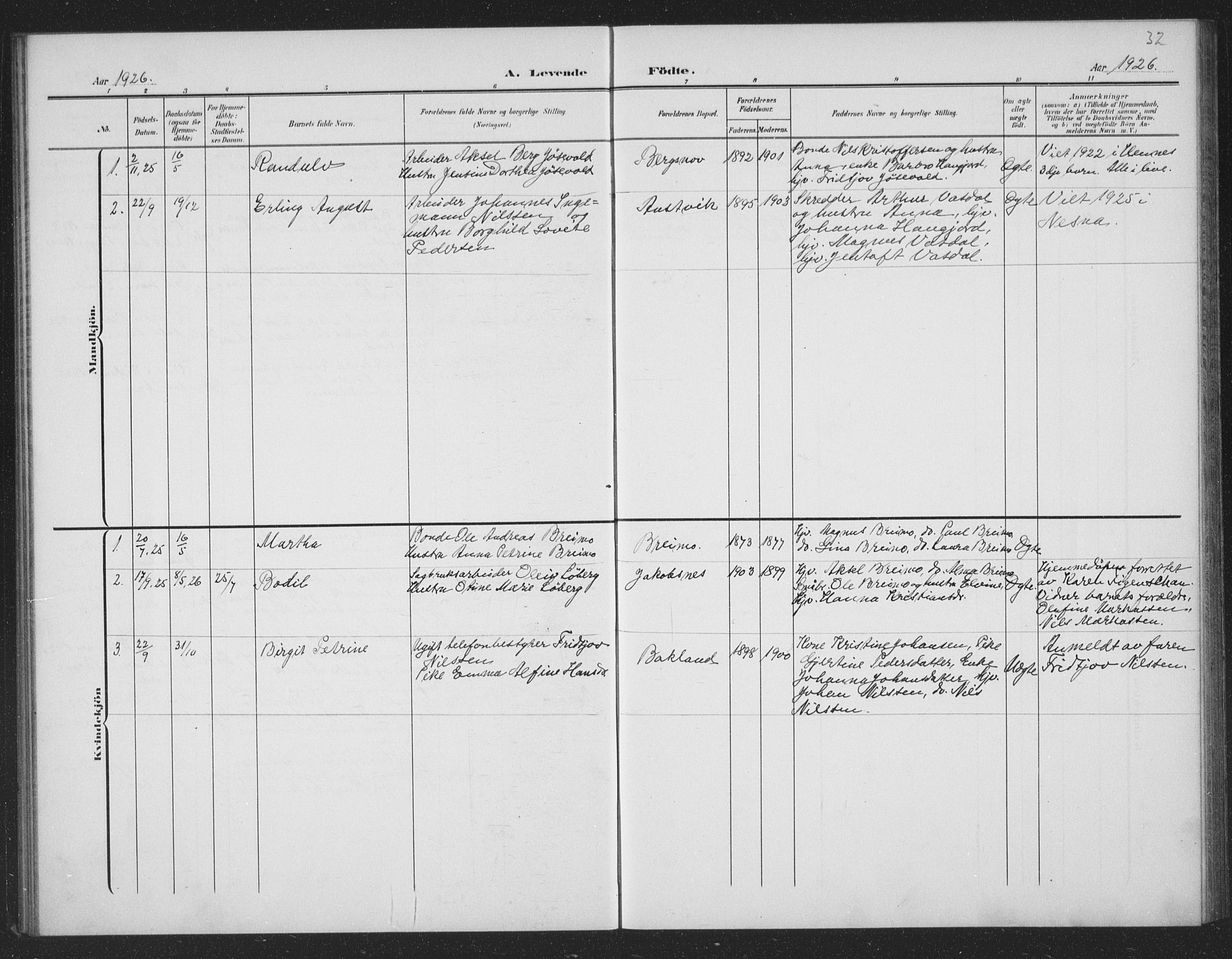 Ministerialprotokoller, klokkerbøker og fødselsregistre - Nordland, AV/SAT-A-1459/833/L0502: Parish register (copy) no. 833C01, 1906-1934, p. 32