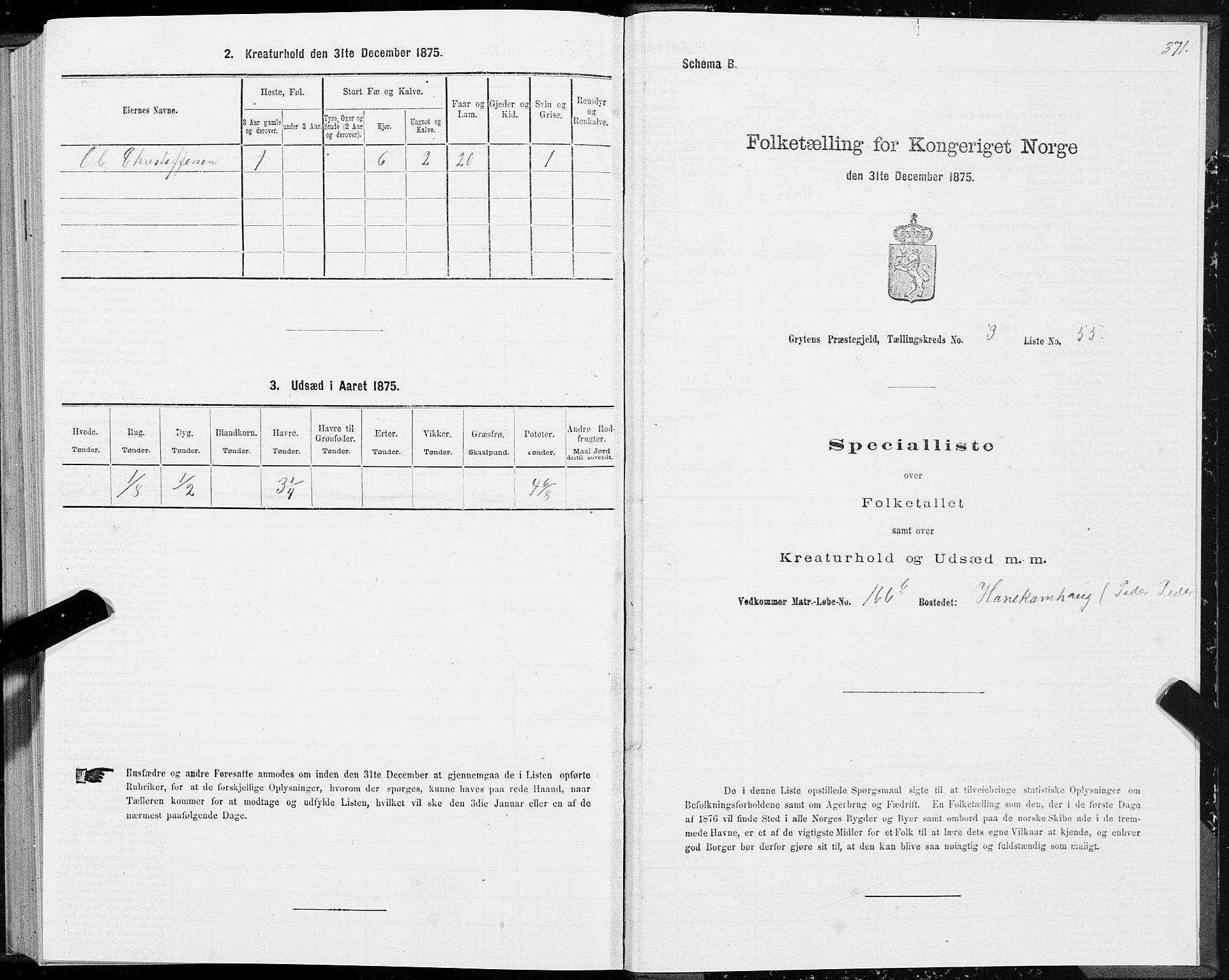 SAT, 1875 census for 1539P Grytten, 1875, p. 1371