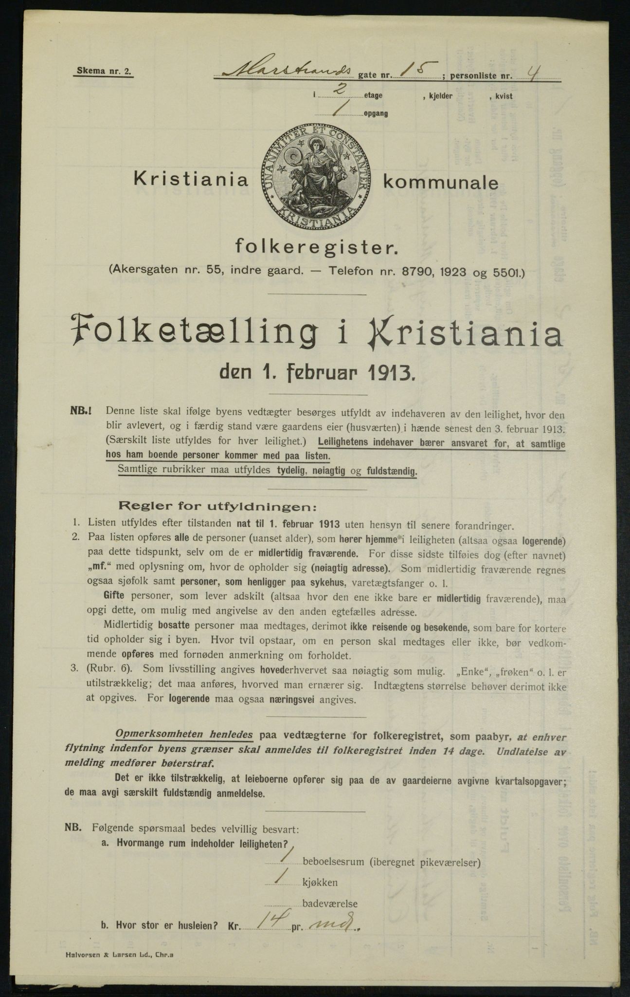 OBA, Municipal Census 1913 for Kristiania, 1913, p. 64580