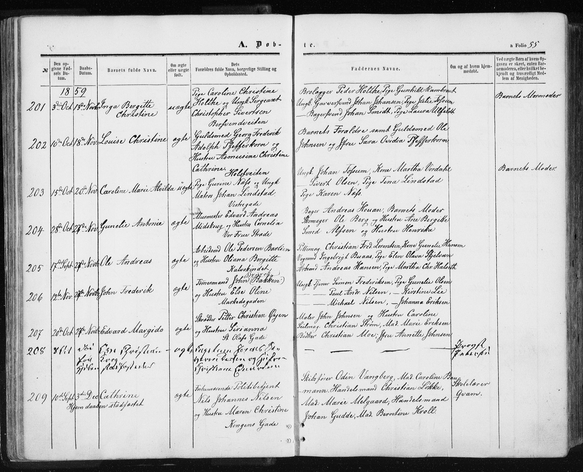 Ministerialprotokoller, klokkerbøker og fødselsregistre - Sør-Trøndelag, SAT/A-1456/601/L0053: Parish register (official) no. 601A21, 1857-1865, p. 55