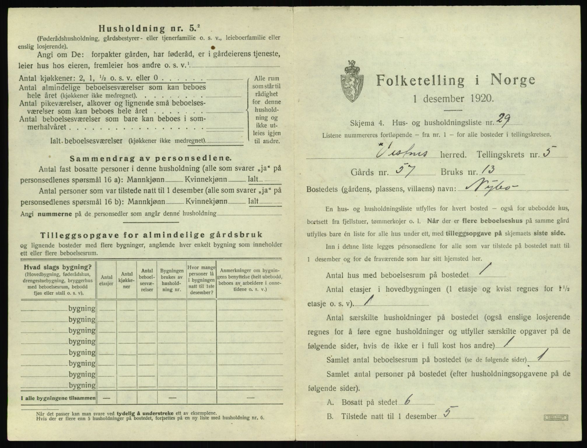 SAT, 1920 census for Vestnes, 1920, p. 635