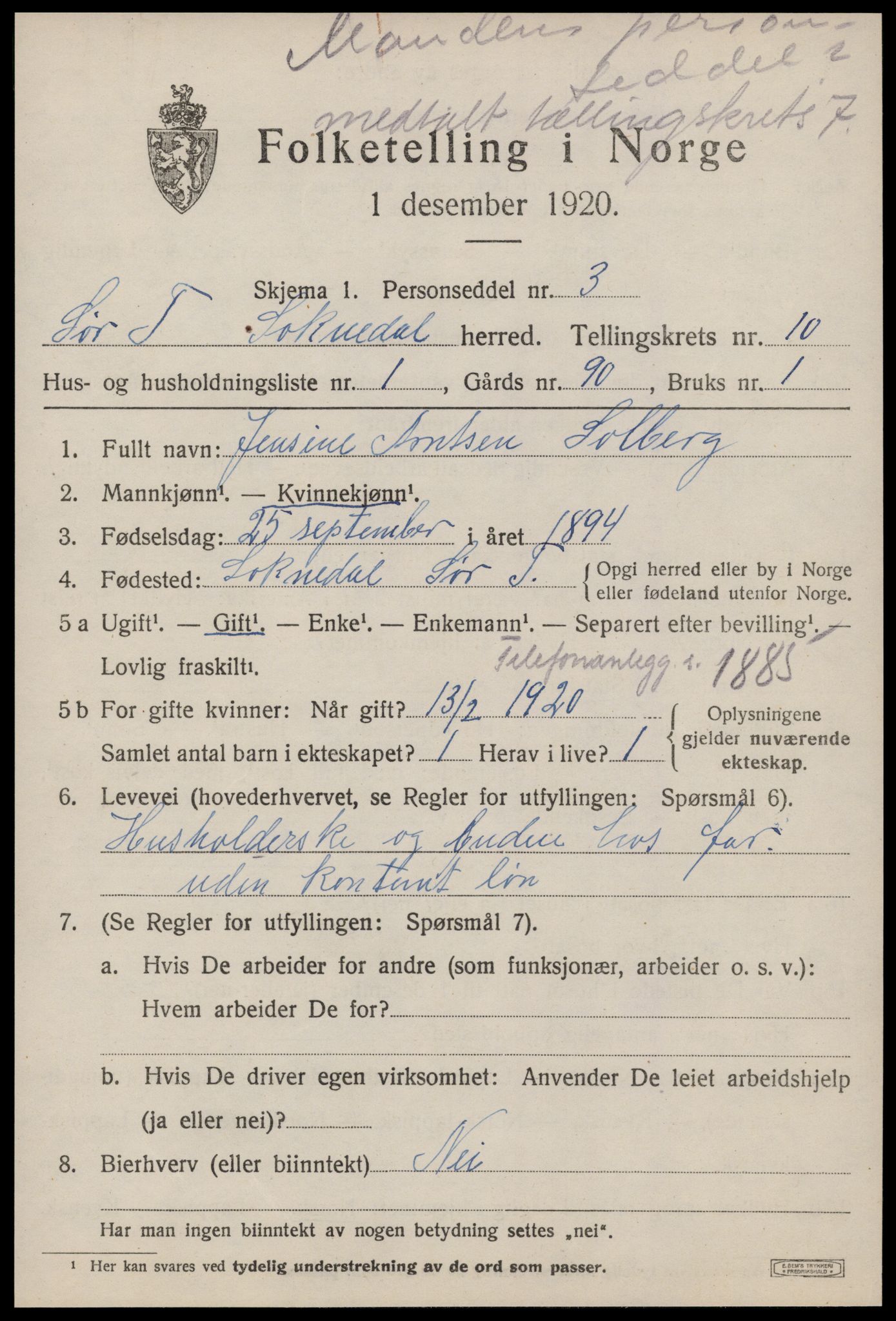 SAT, 1920 census for Soknedal, 1920, p. 4590