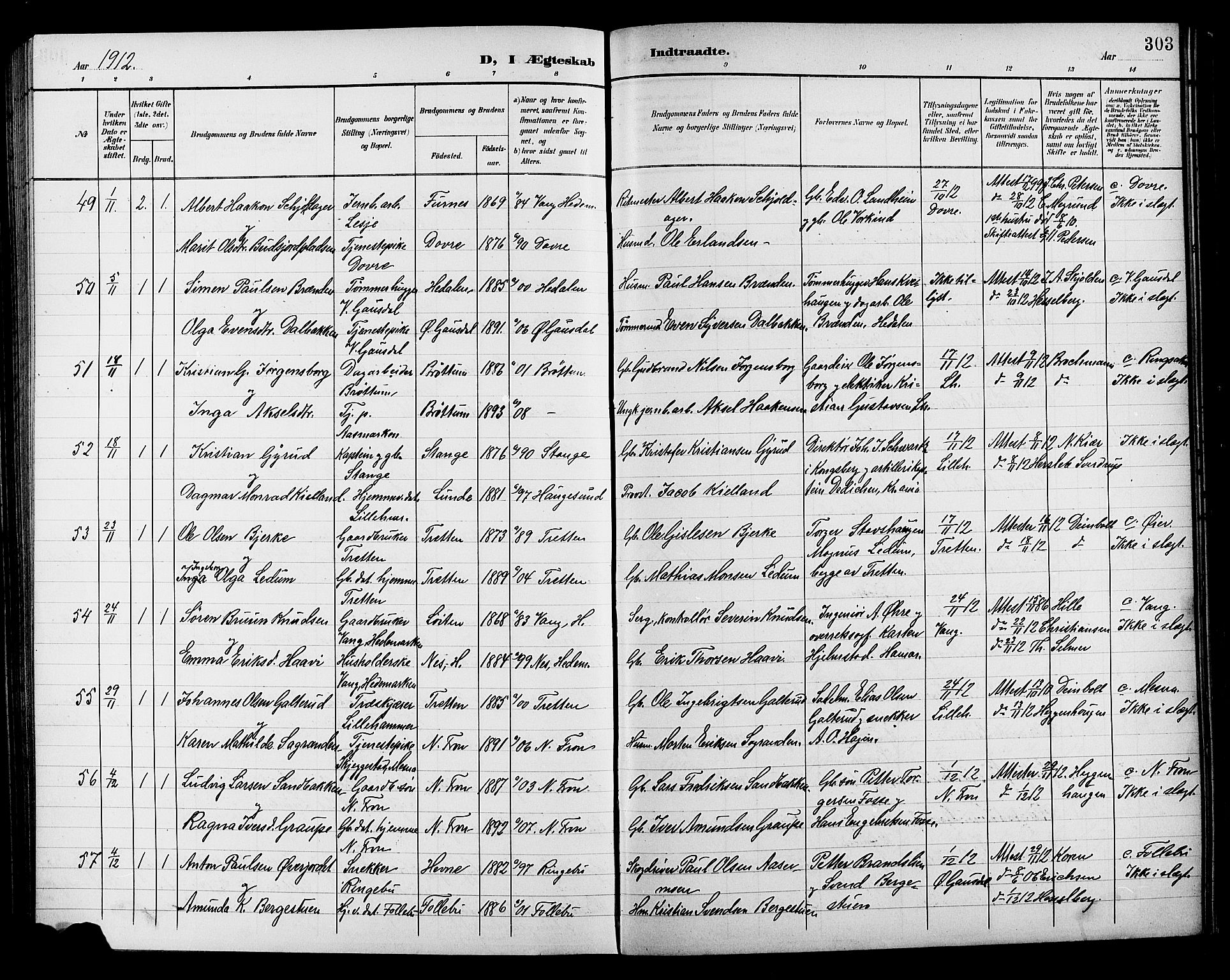 Lillehammer prestekontor, SAH/PREST-088/H/Ha/Hab/L0001: Parish register (copy) no. 1, 1901-1913, p. 303